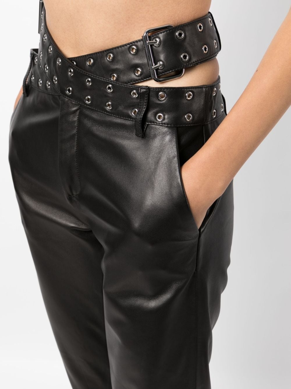 criss-cross belt leather trousers - 5