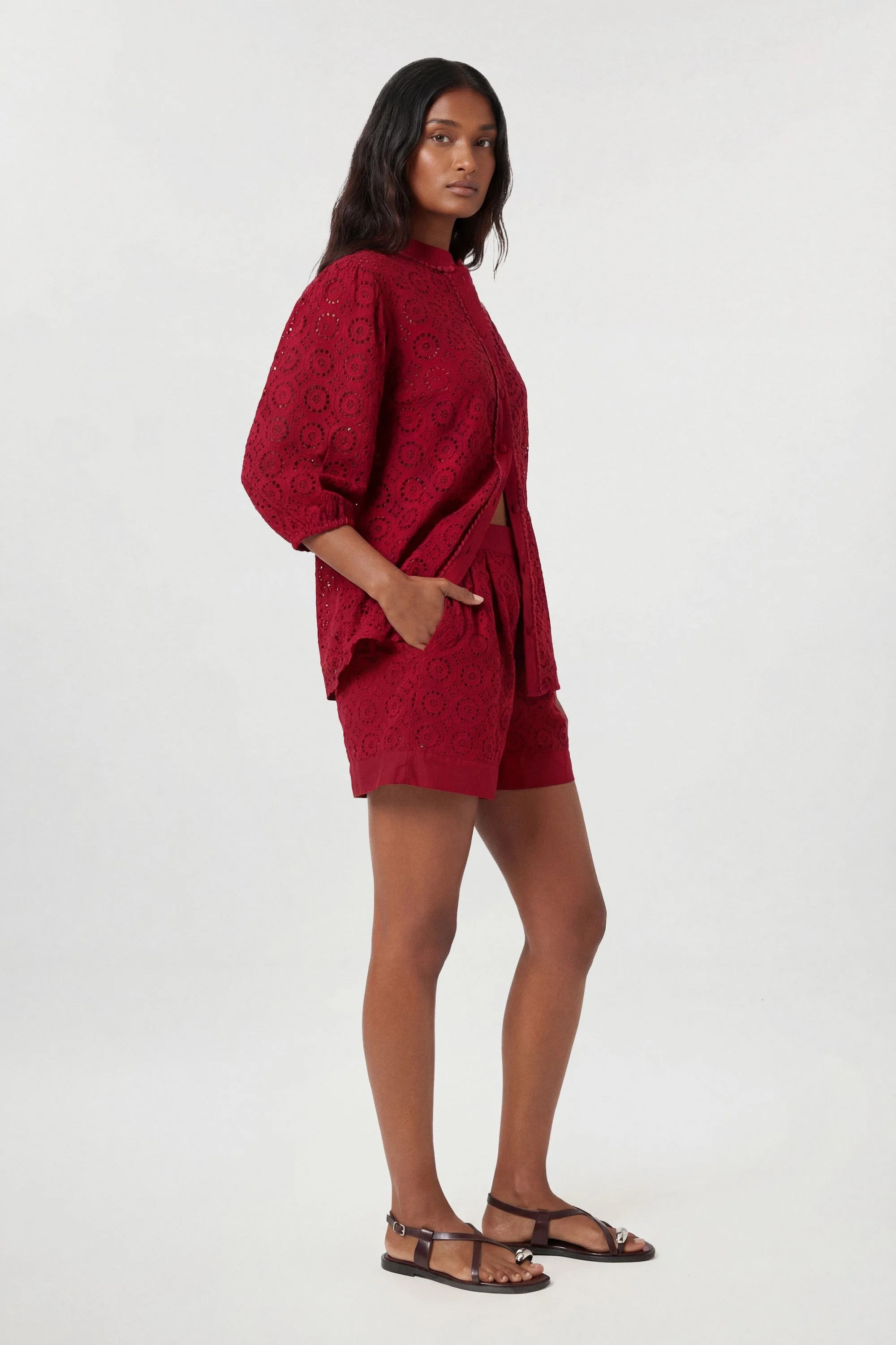 Cotton Broderie Woven Short Sleeve Blouse - 1