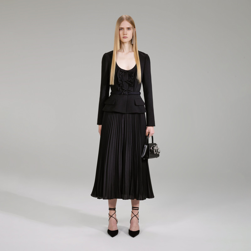 Black Crepe And Chiffon Midi Dress - 1