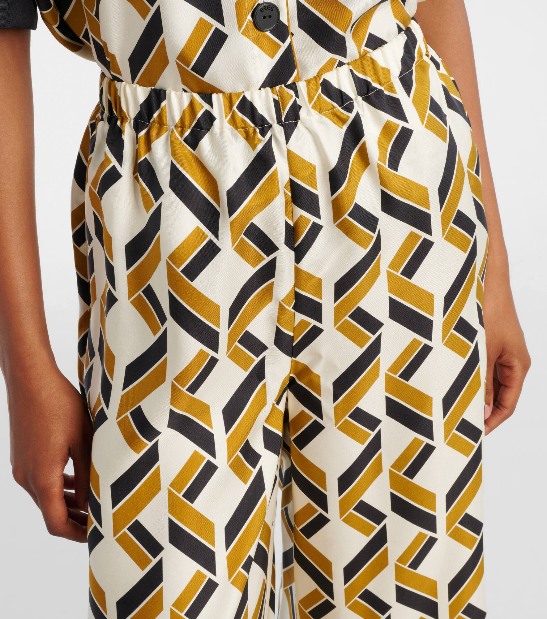 Tube patterned silk twill wide-leg pants - 4
