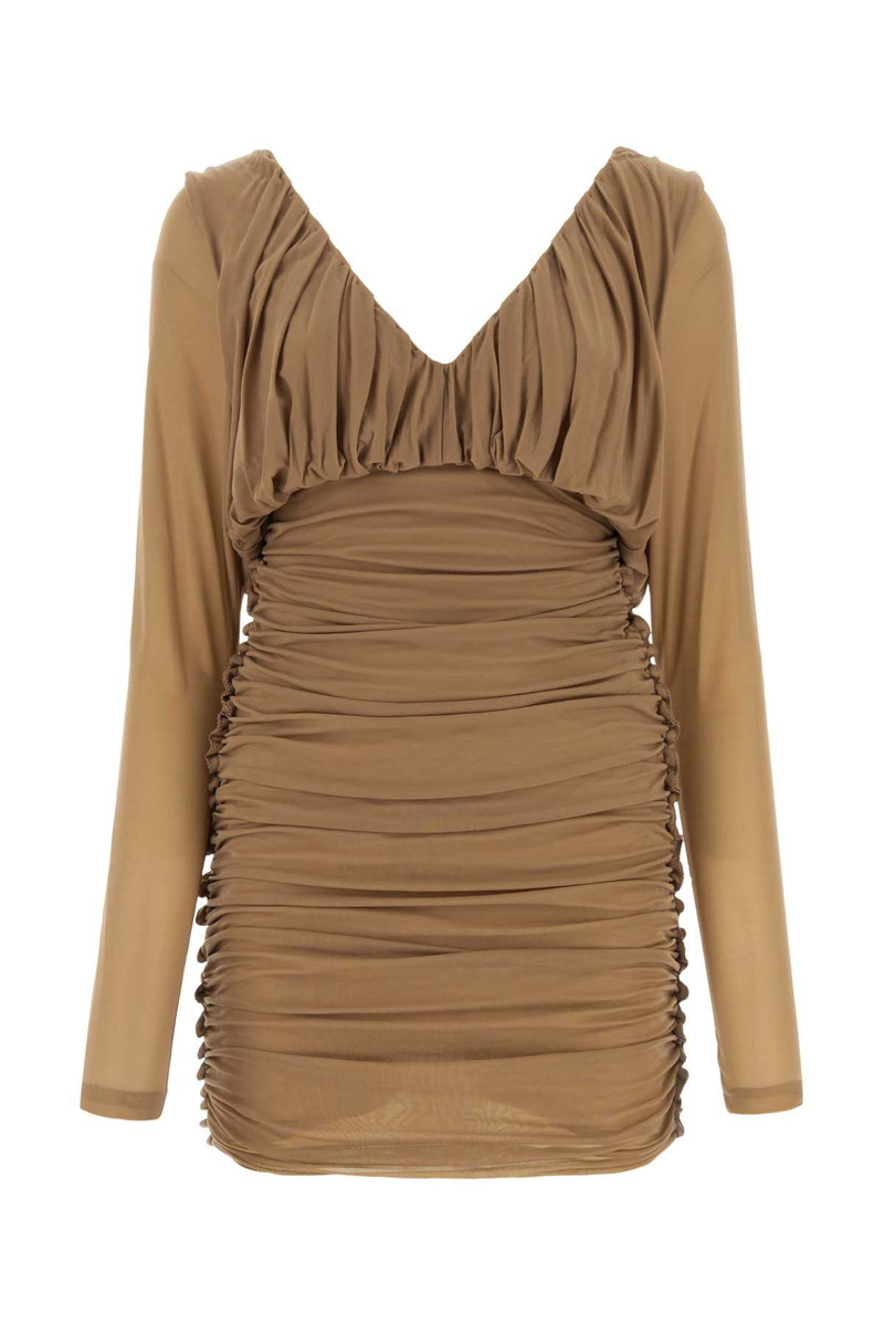 Saint Laurent Women Camel Jersey Mini Dress - 1