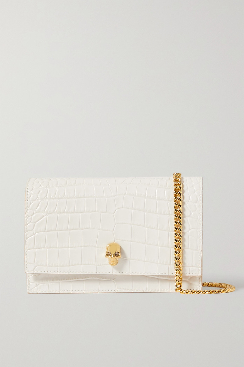 Skull mini embellished croc-effect leather shoulder bag 1