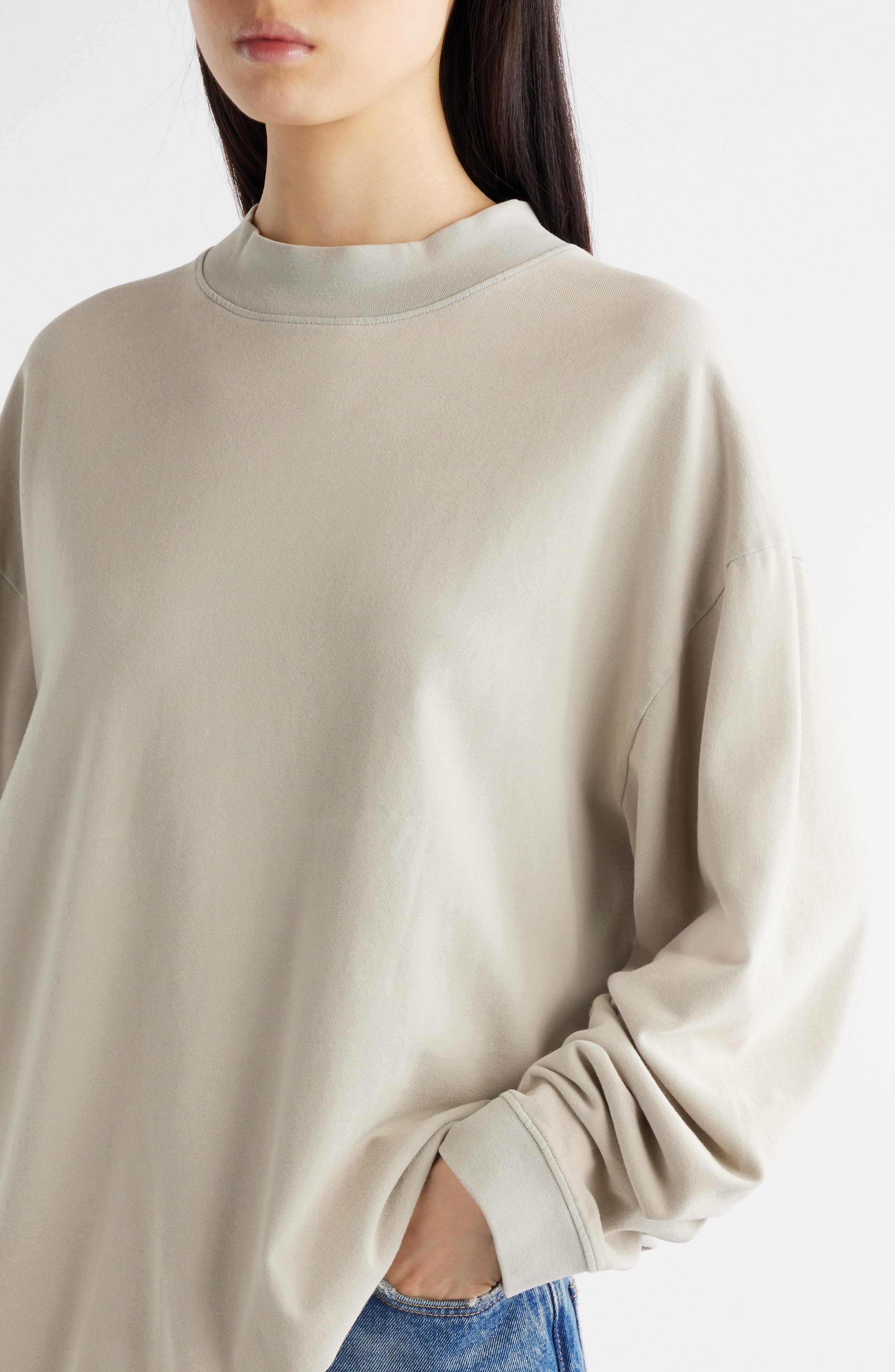Acne Studios Enick Mock Neck Cotton Sweatshirt in Bright Grey at Nordstrom - 5