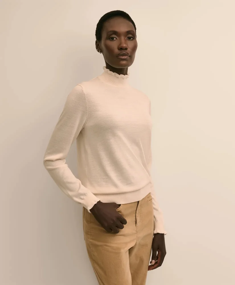 Merino Wool Blend Ruffle Turtleneck Sweater - 1