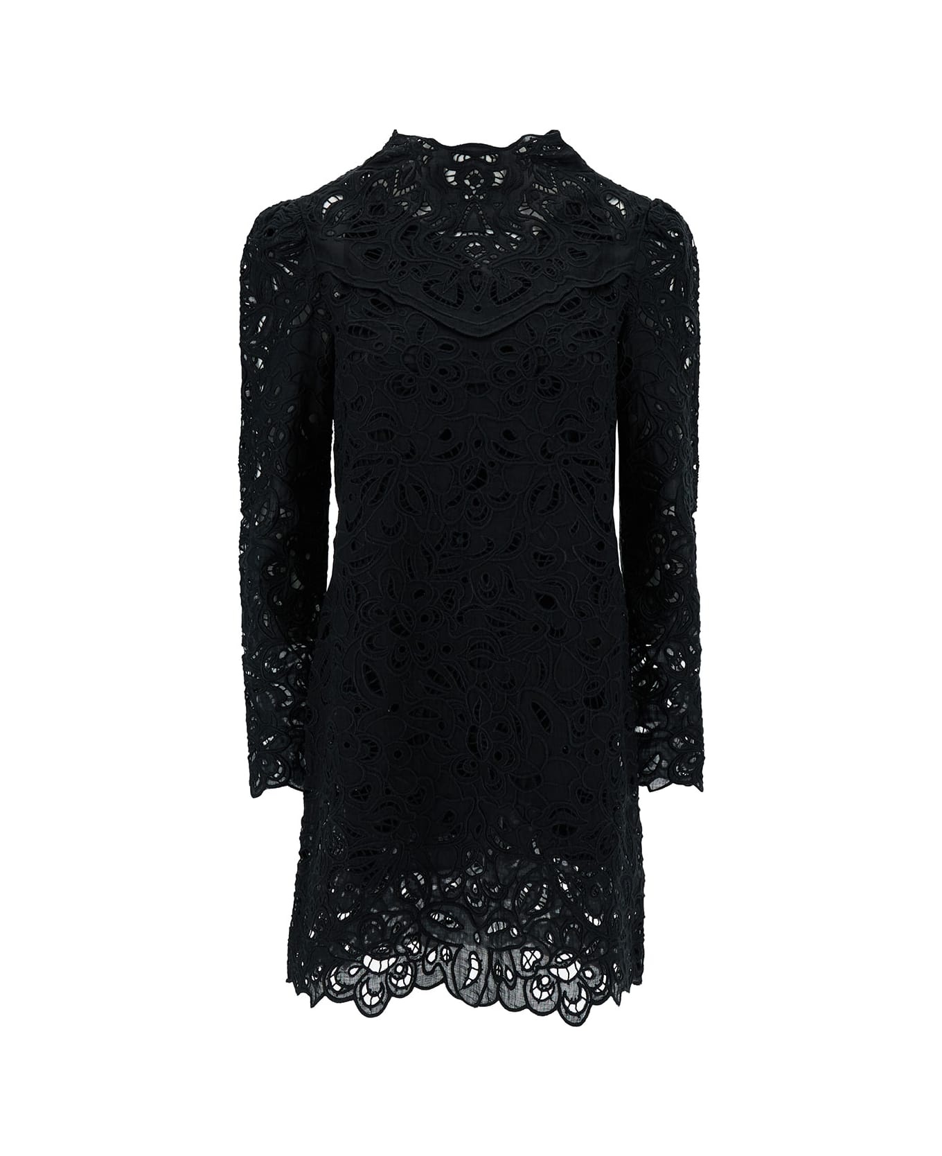 'daphne' Mini Black Dress With Flower Embroidery In Guipure Woman - 1