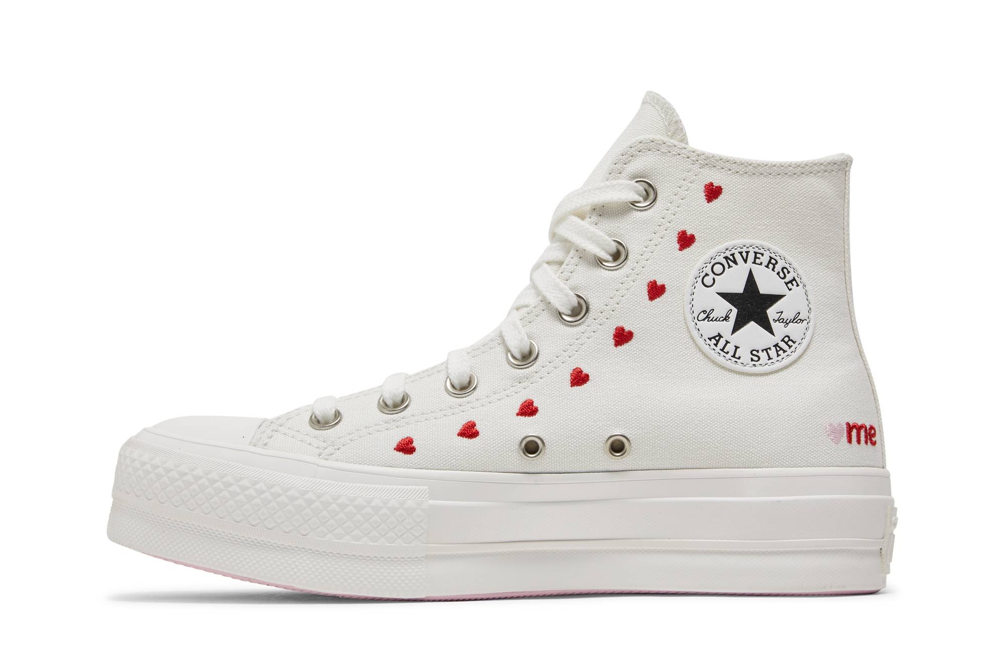 Wmns Chuck Taylor All Star Lift Platform High 'Embroidered Hearts - White' - 3