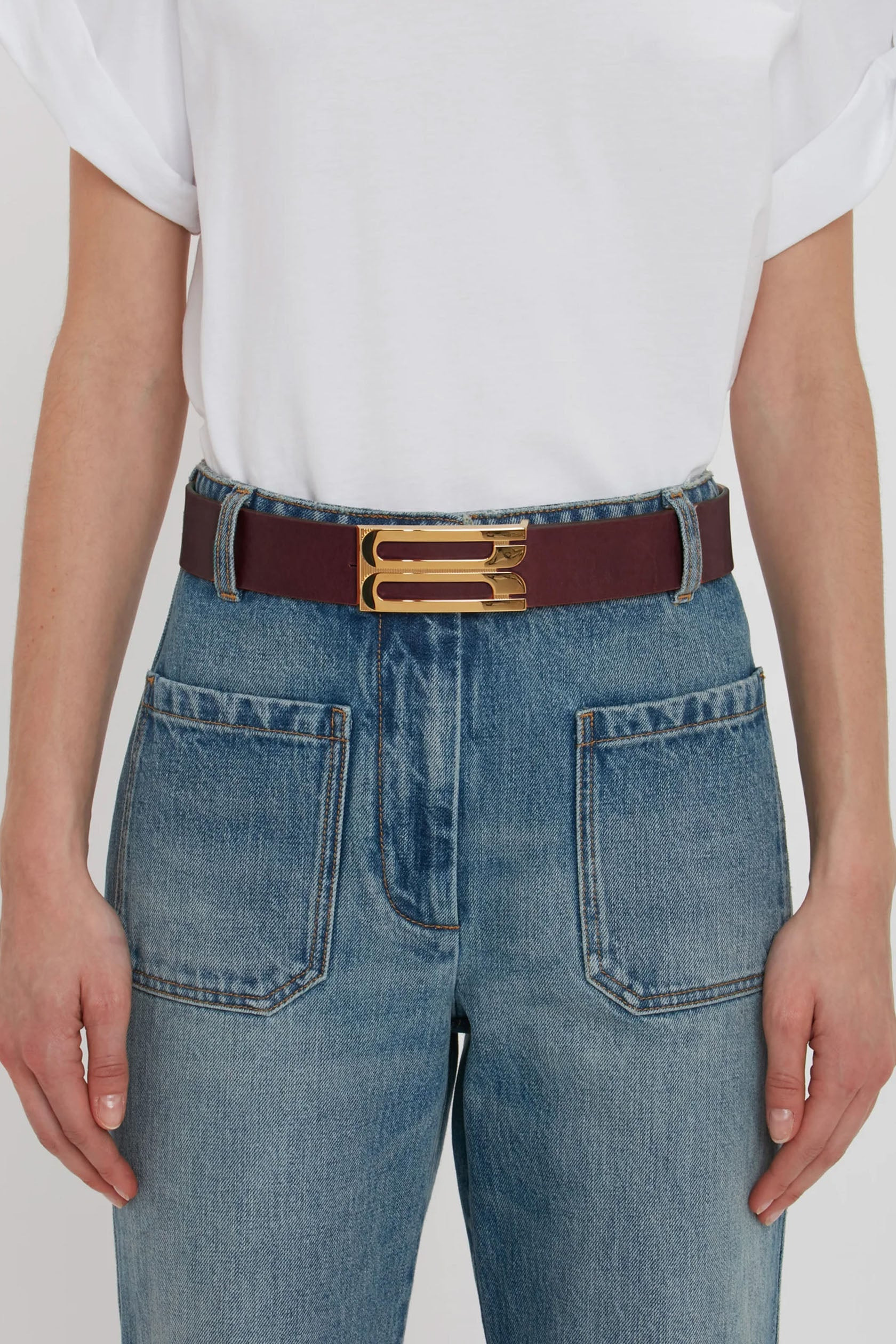 Jumbo Frame Belt In Burgundy Leather - 2
