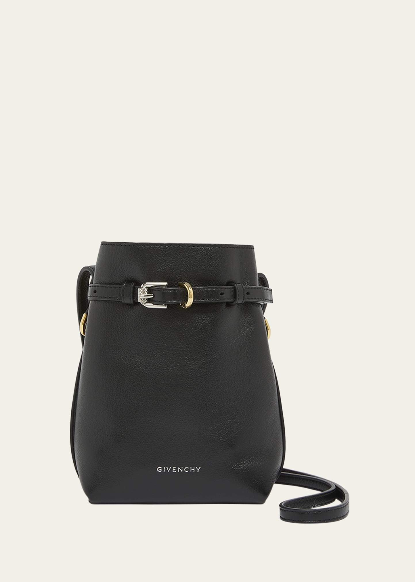 Voyou Phone Pouch Bucket Bag in Shiny Tumbled Leather - 1
