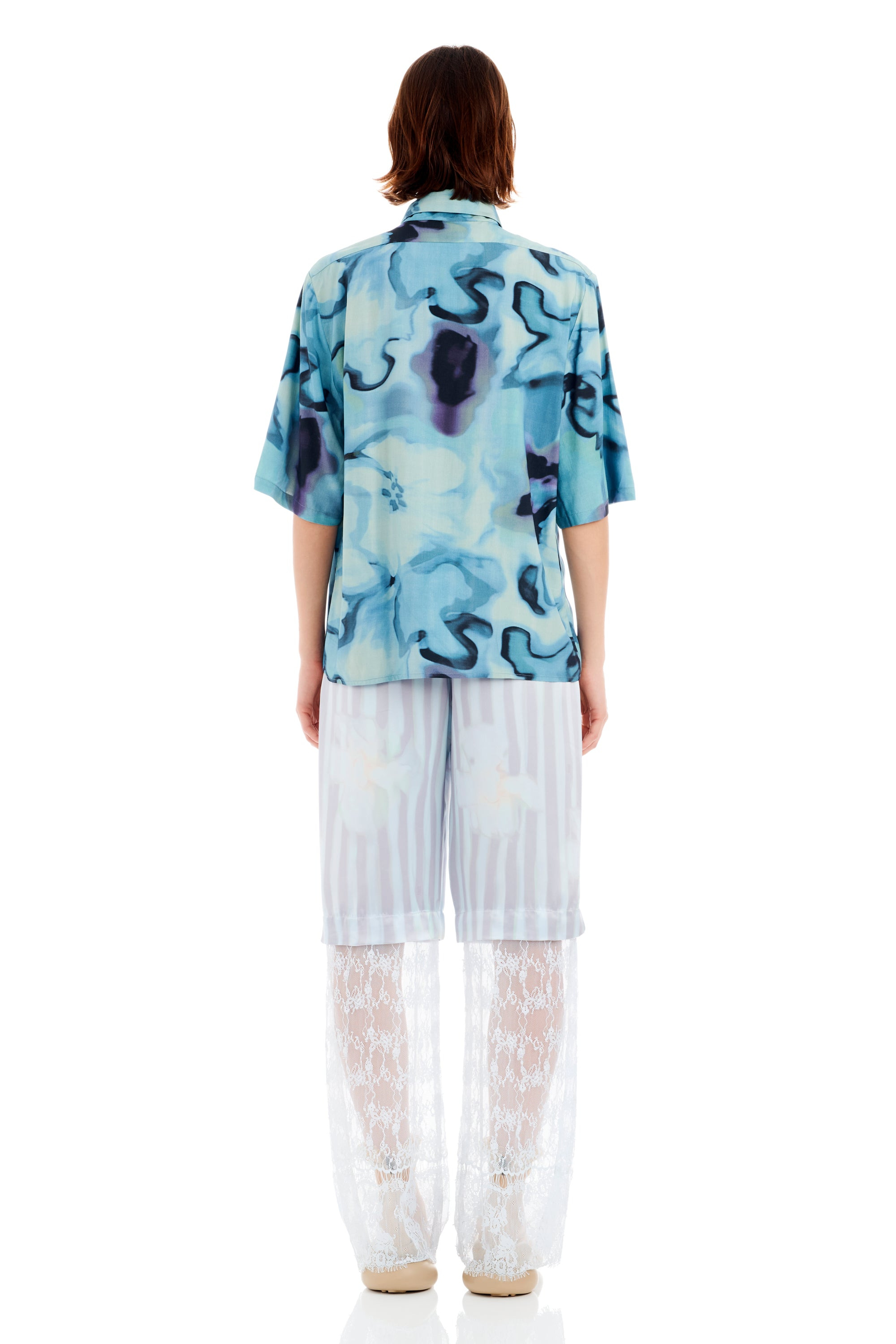 SKY WATERCOLOR FLORAL SUNNY BUTTON UP - 5