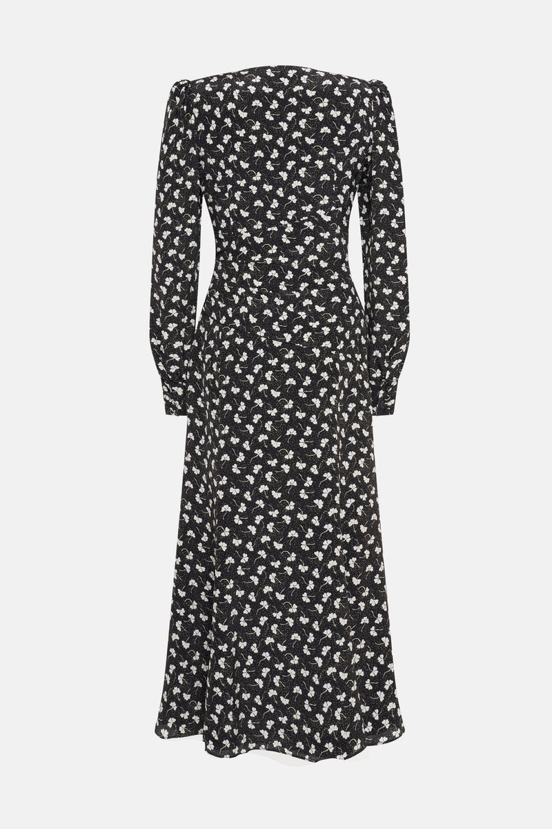 Alessandra Rich CLOVER PRINT SILK DRAPED DRESS WITH JWL BUTTONS outlook