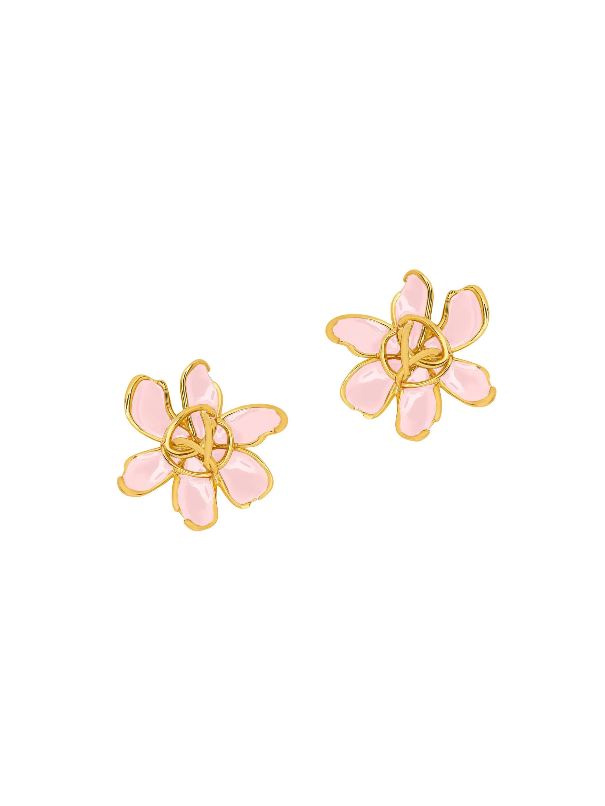 Women's Mini O Textured Flower 24K-Gold-Plated Brass & Enamel Stud Earrings - Pink - 1