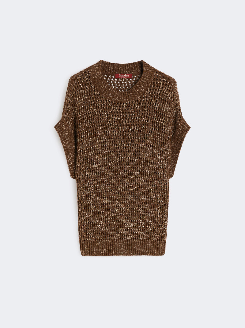 ARMONIA Sequin-adorned mesh-knit cotton sweater - HAZELNUT BROWN 1