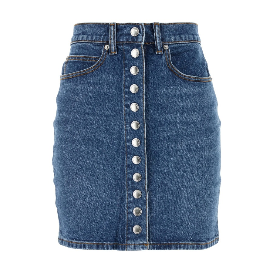 T by Alexander Wang Snap Front High-Waisted Denim Skirt - 5
