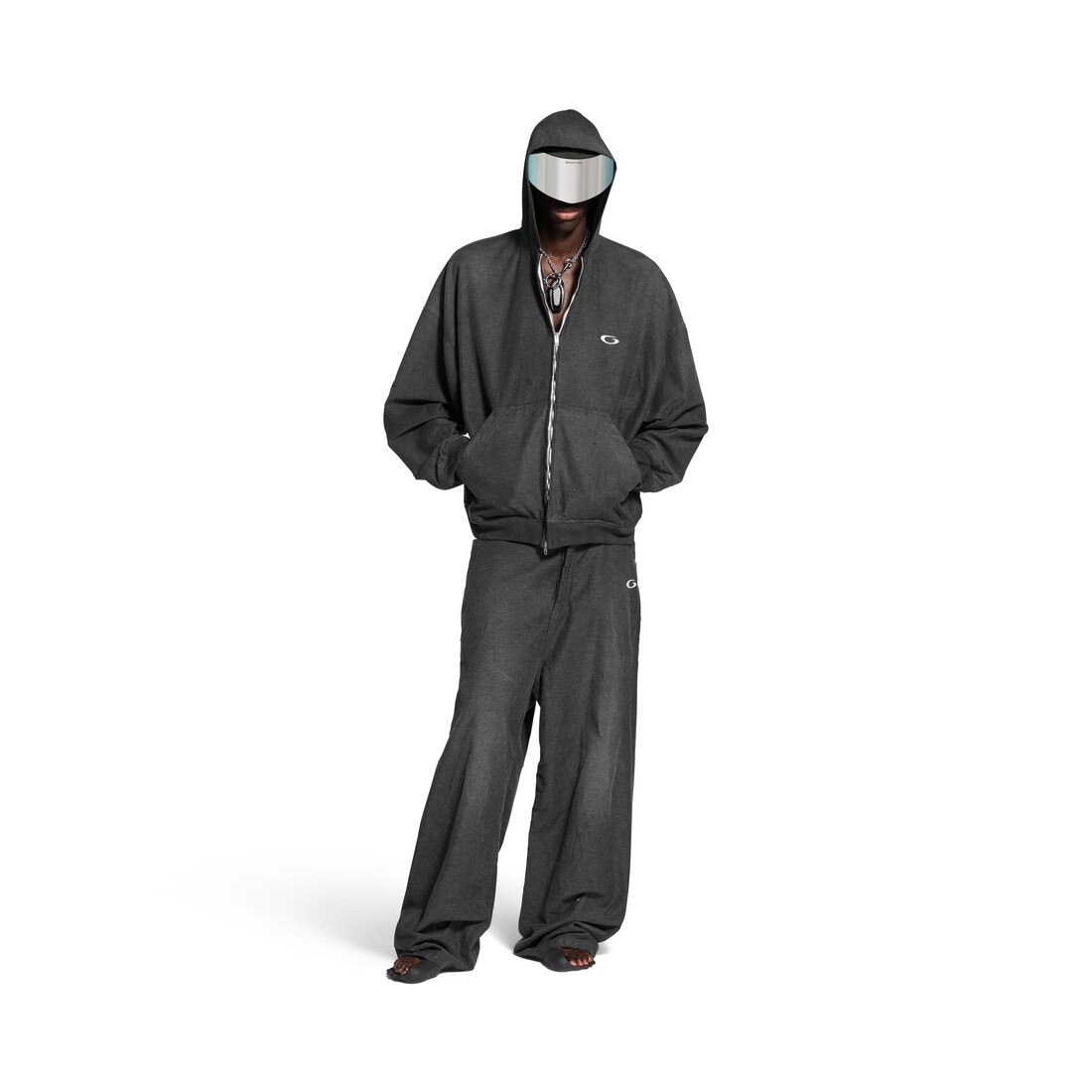 BALENCIAGA Men's Trompe L'œil Hoodie in Anthracite | REVERSIBLE