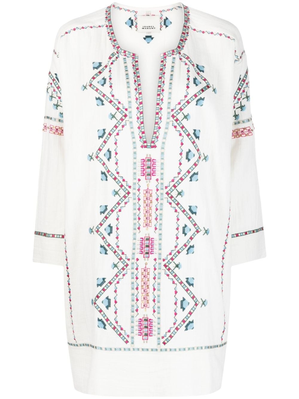 embroidered split neck minidress - 1