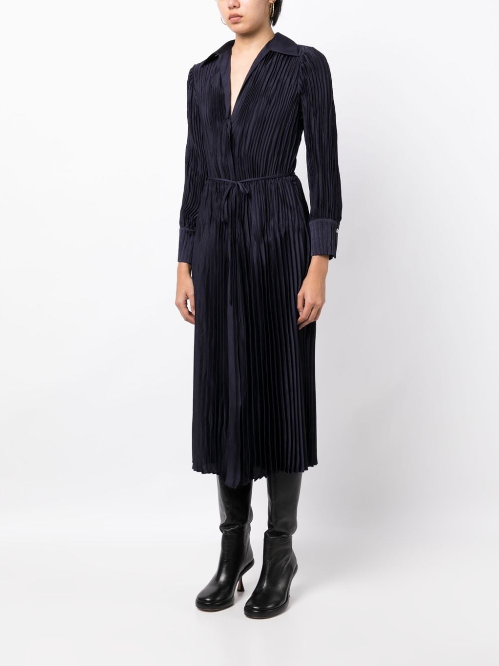 long-sleeve pleated shirtdress - 3