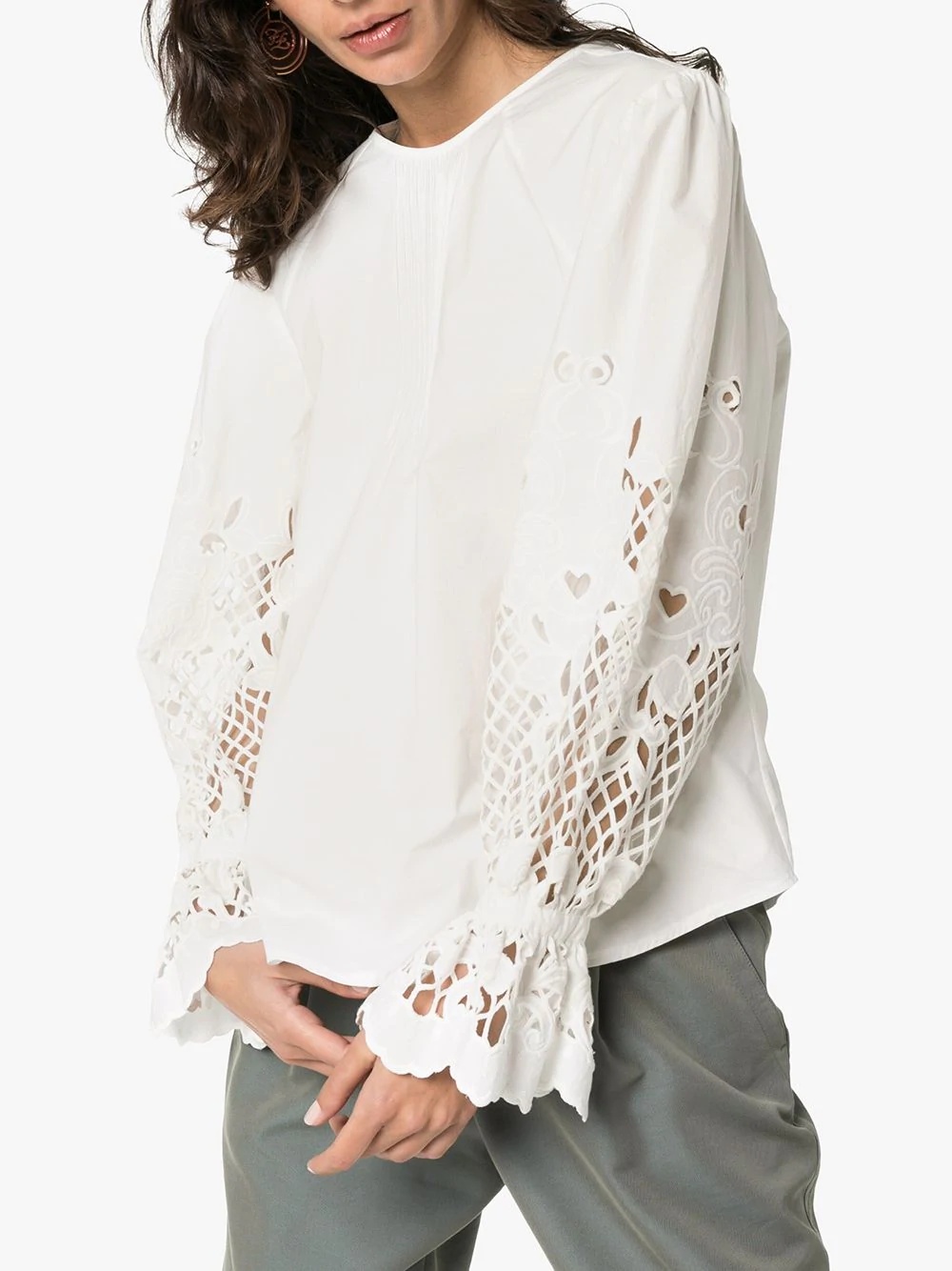 pouf-sleeve floral detail blouse - 3