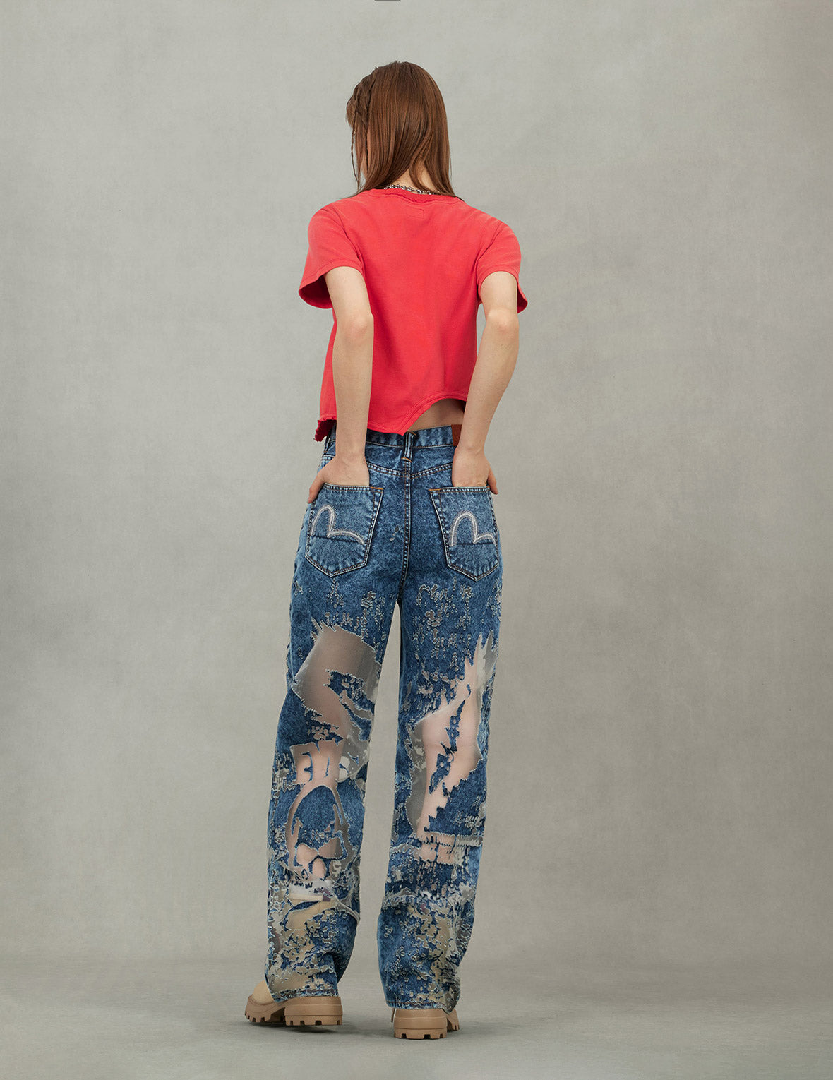 Logo Print and Distressed Detail Fashion Fit T-Shirt - 5