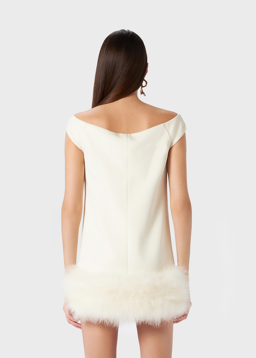 CRÊPE SABLE' VISCOSE DRESS WITH MARABOU FEATHERS - 4