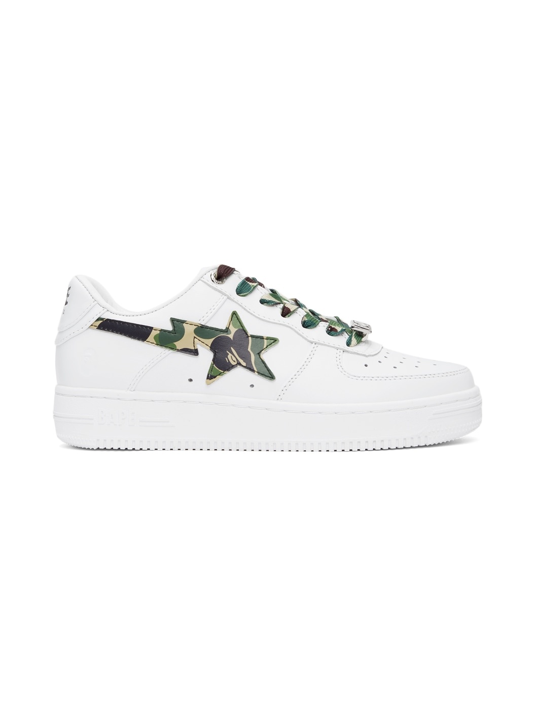 White & Green Camo Bapesta Low Sneakers - 1