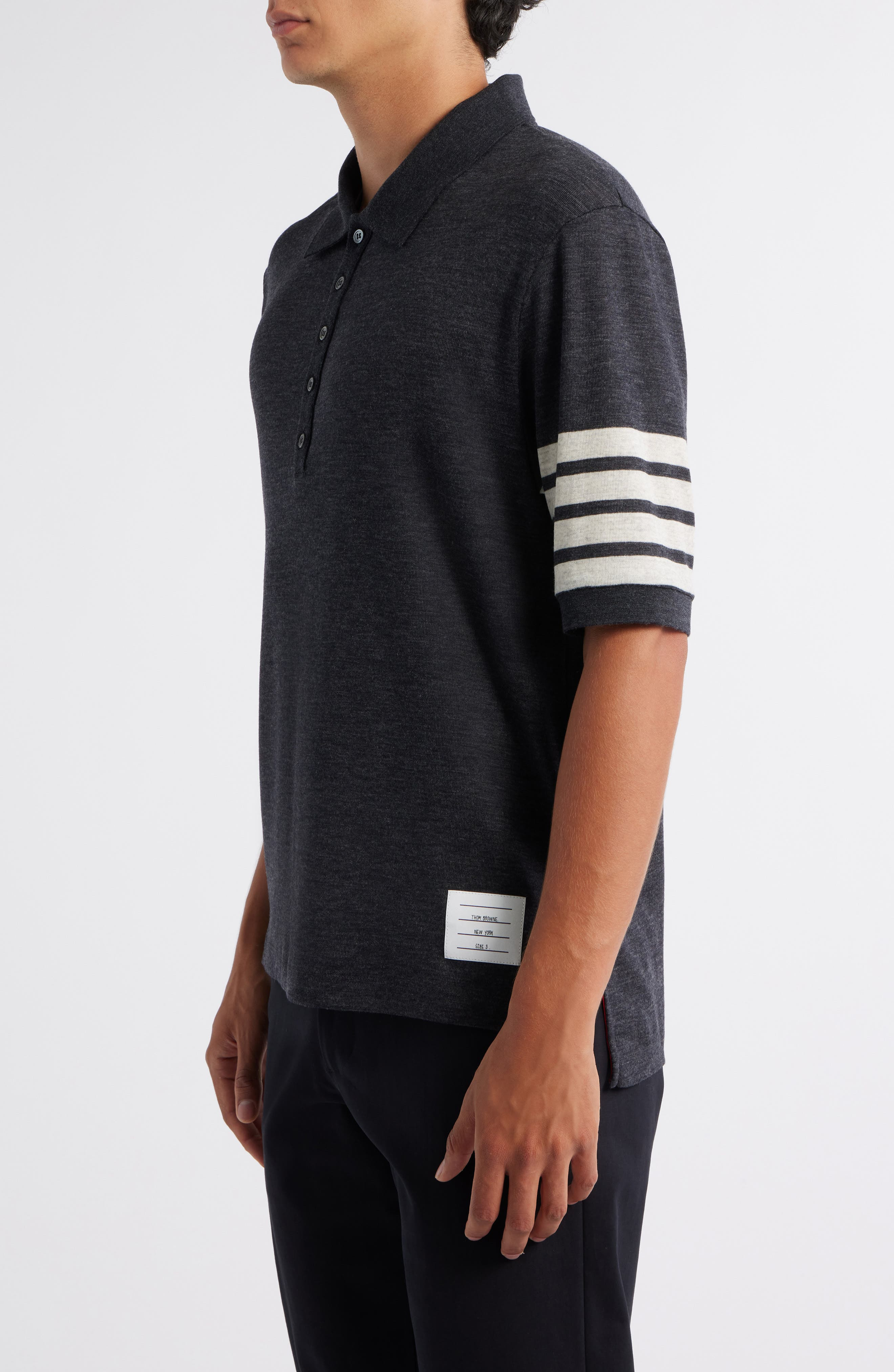 Thom Browne 4-Bar Virgin Wool Jersey Polo in Charcoal at Nordstrom - 3
