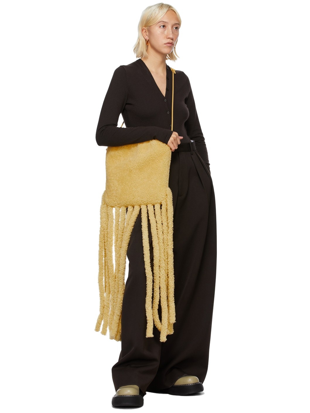 Brown Cashmere V-Neck Bodysuit - 5