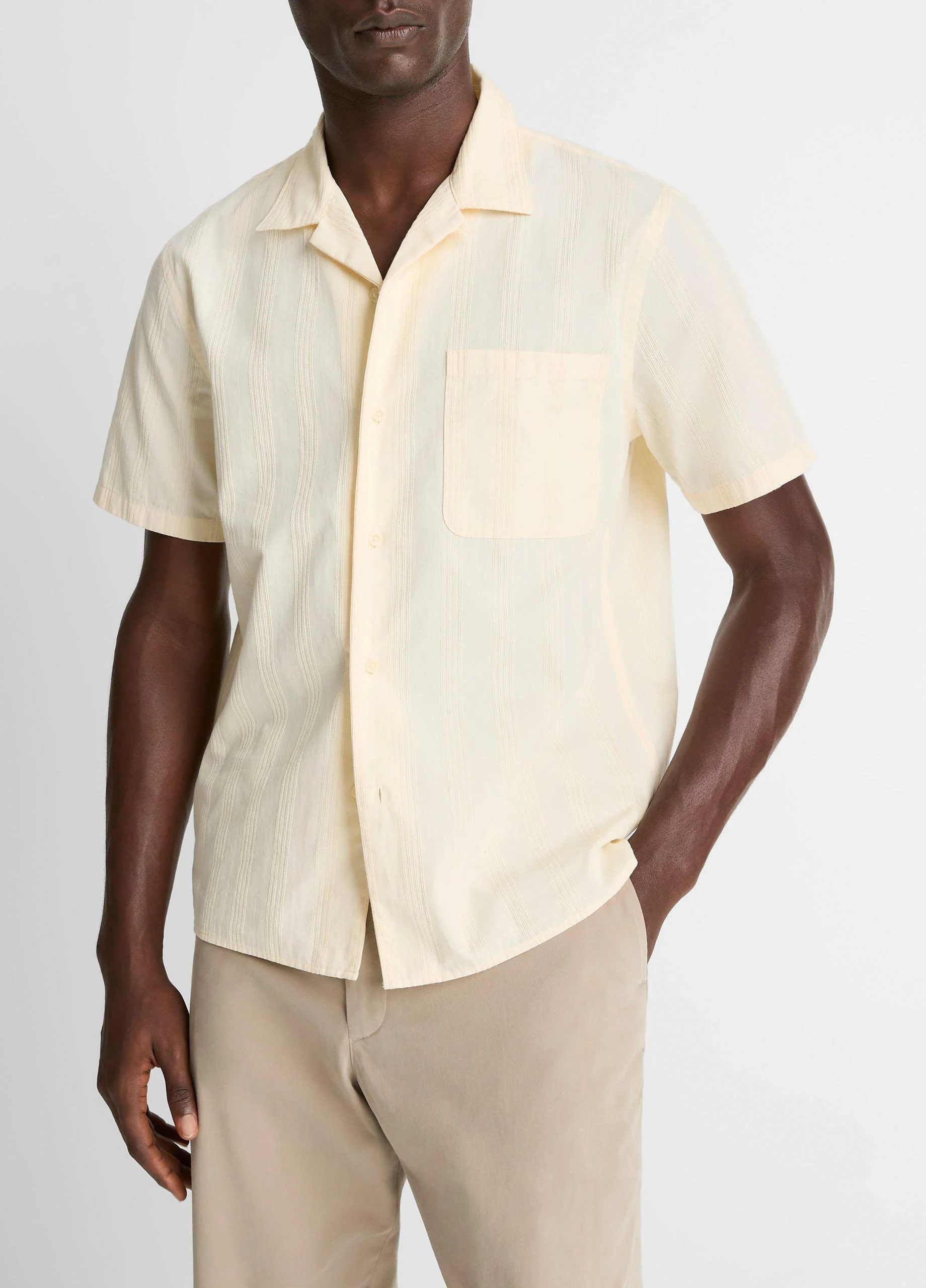Union Stripe Cotton Short-Sleeve Loop-Collar Shirt - 1