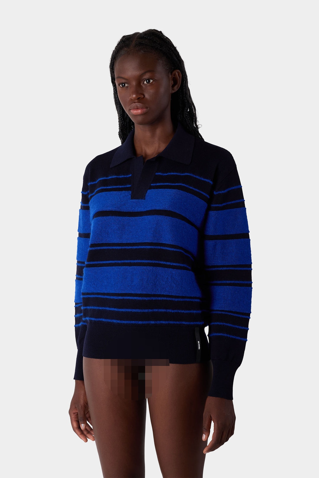 STRIPED KNIT LONSGLEEVE POLO / dark blue & electric blue - 3