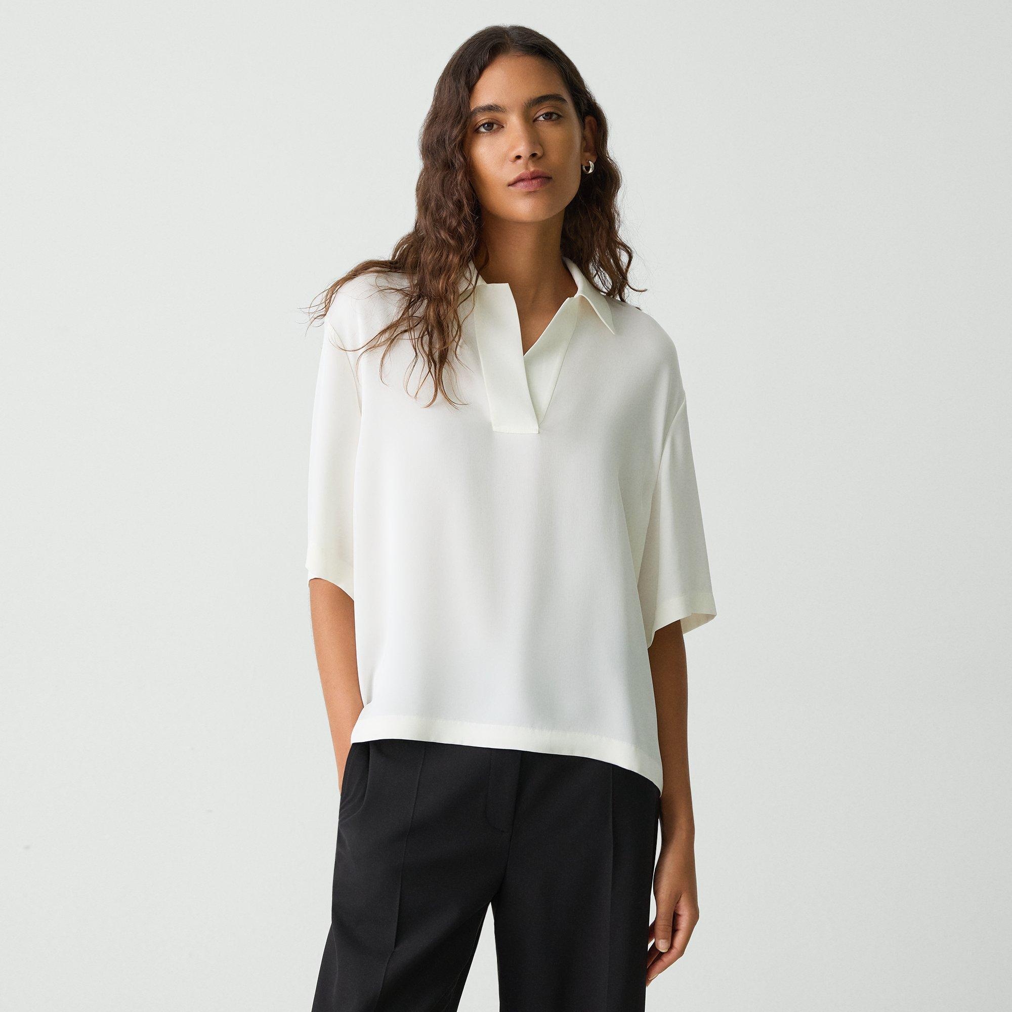 Oversized Polo Shirt in Silk Georgette - 2