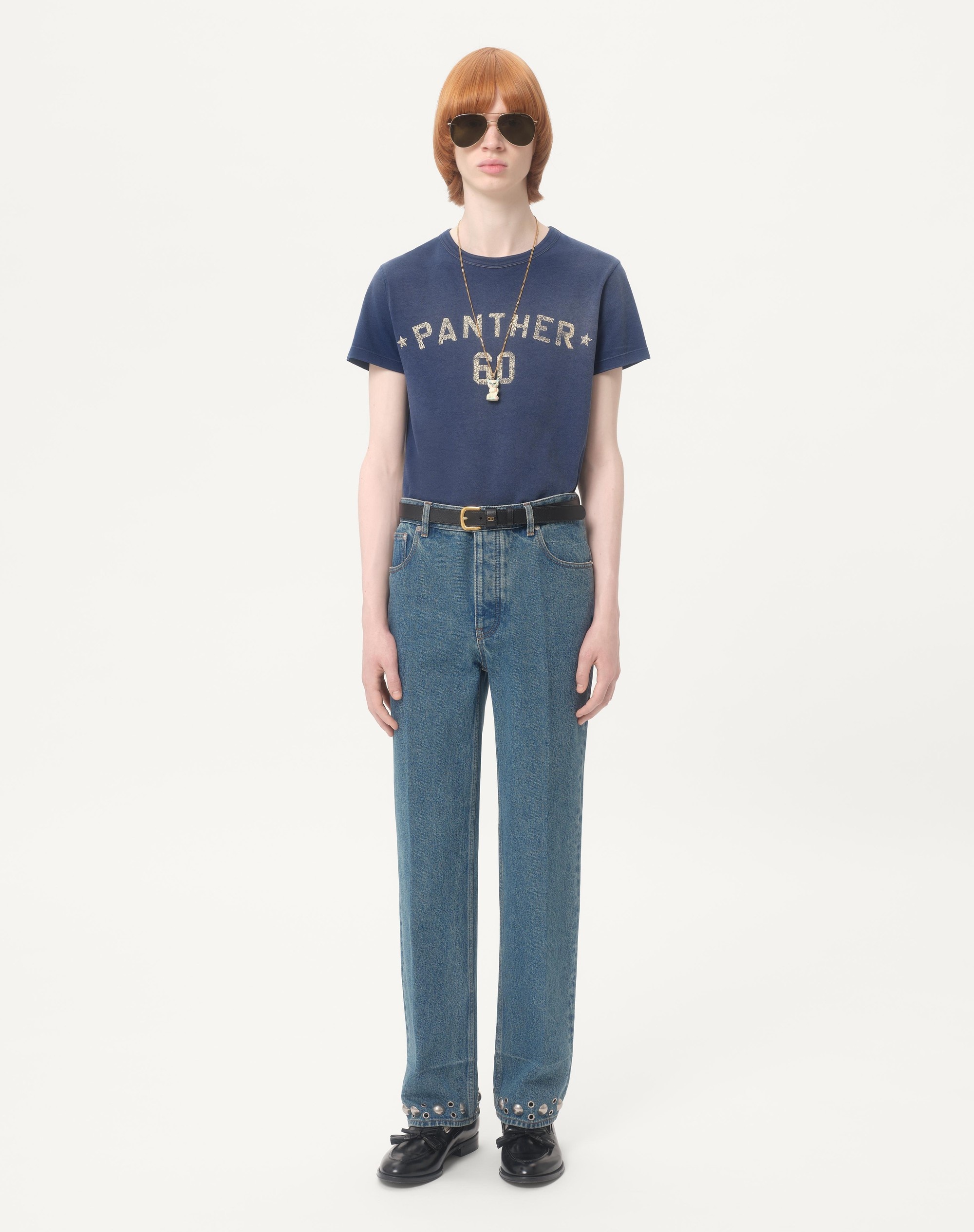 COTTON T-SHIRT WITH CHEZ VALENTINO PRINT AND PATCH - 2