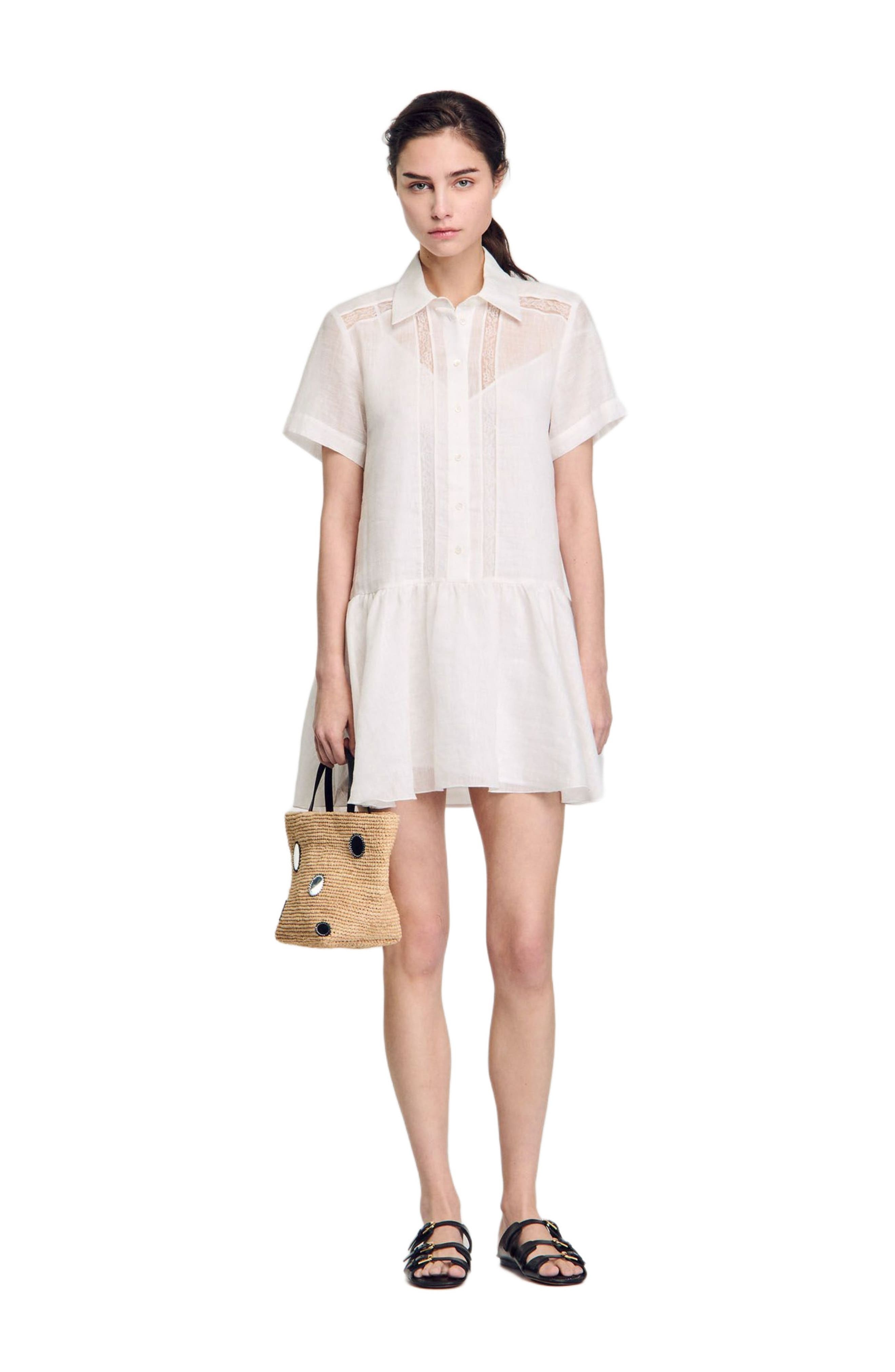 SANDRO Short dress with lace details in White at Nordstrom - 1