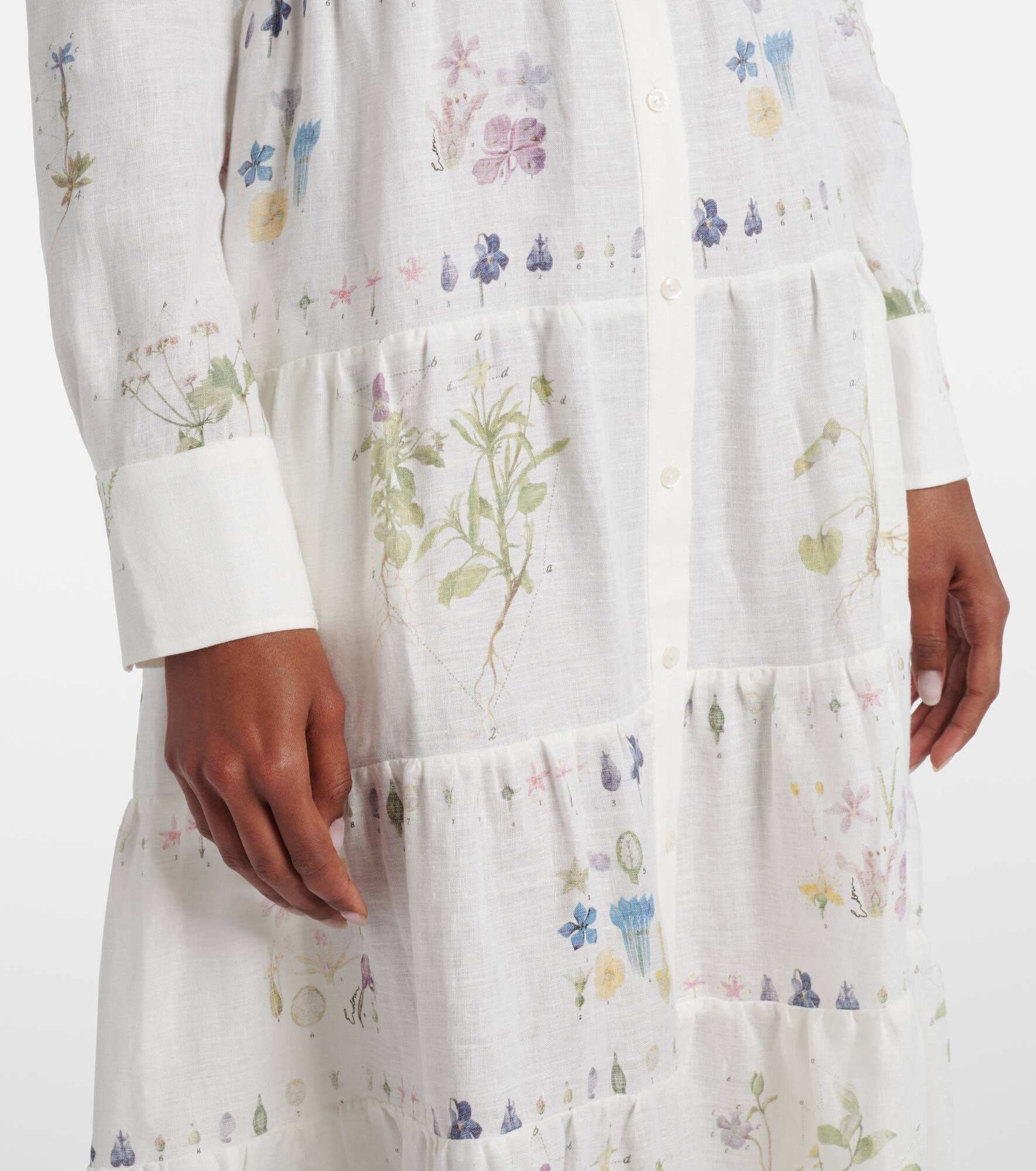 Floral printed tiered linen shirt dress - 5