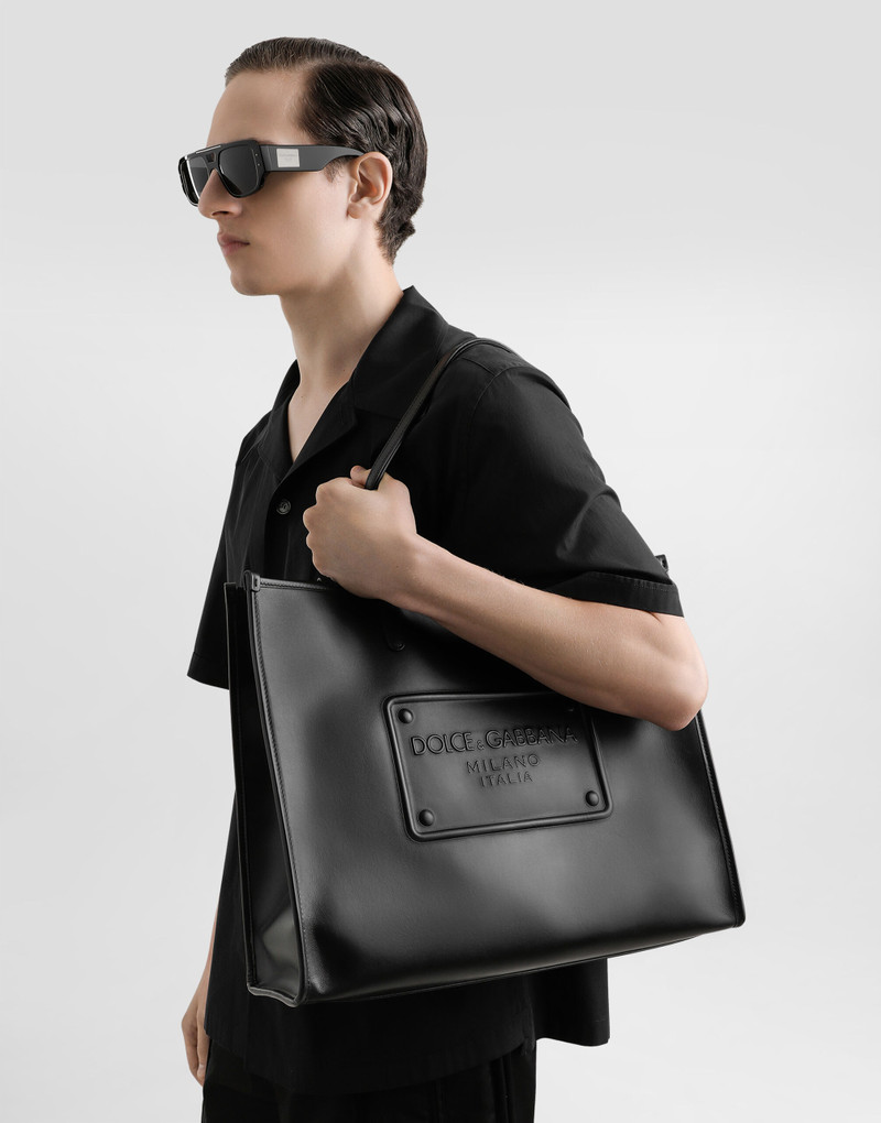 Calfskin shopper with raised logo 8