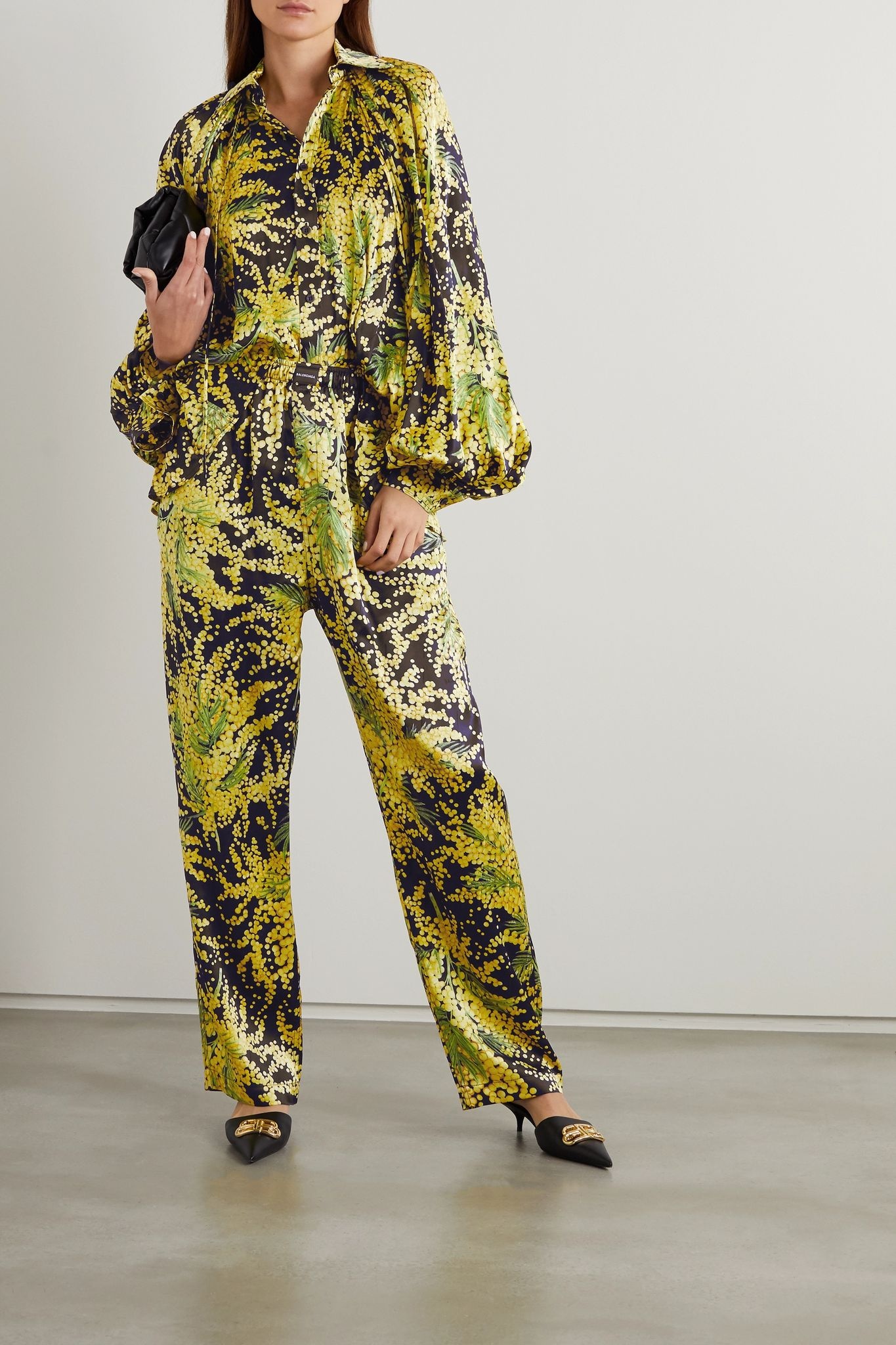 Floral-print silk-jacquard wide-leg pants - 2