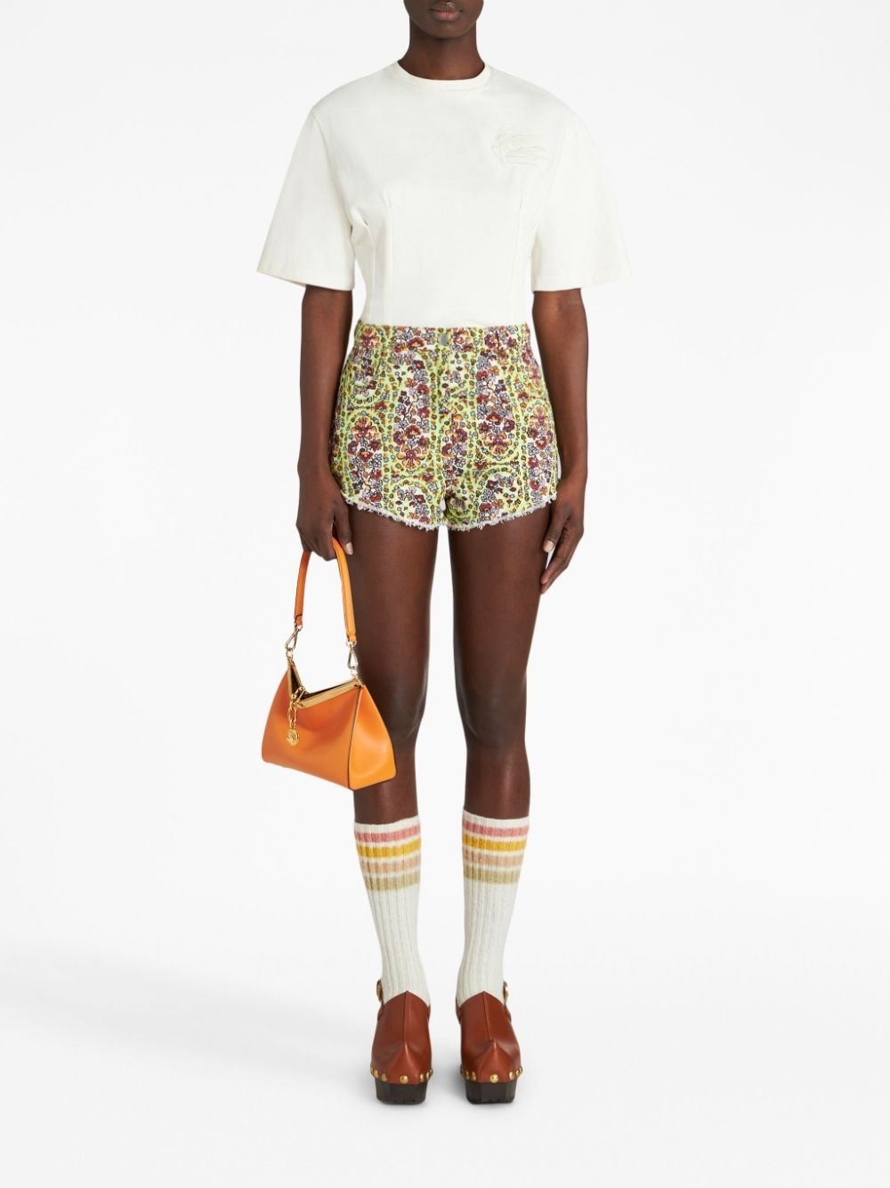 paisley-print denim shorts - 2