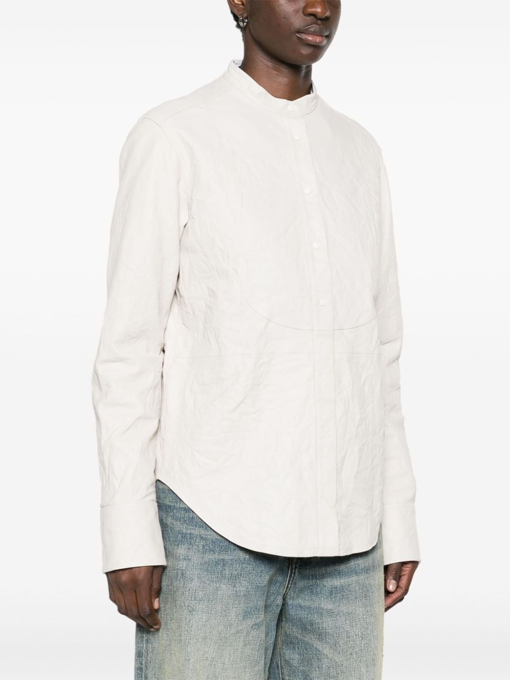 crinkled leather overshirt - 3