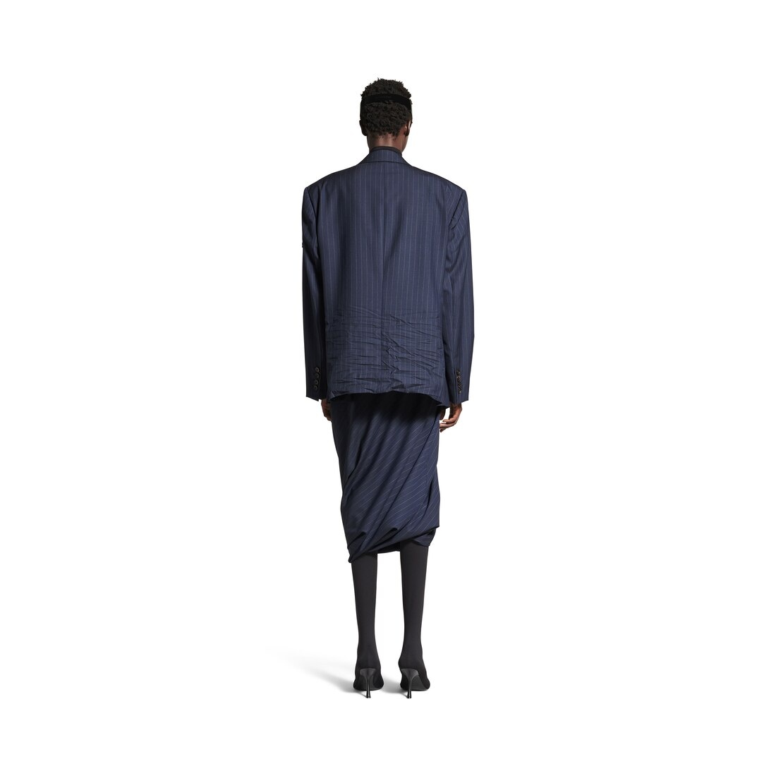 Women's Twisted Tailored Skirt in Dark Navy - 4