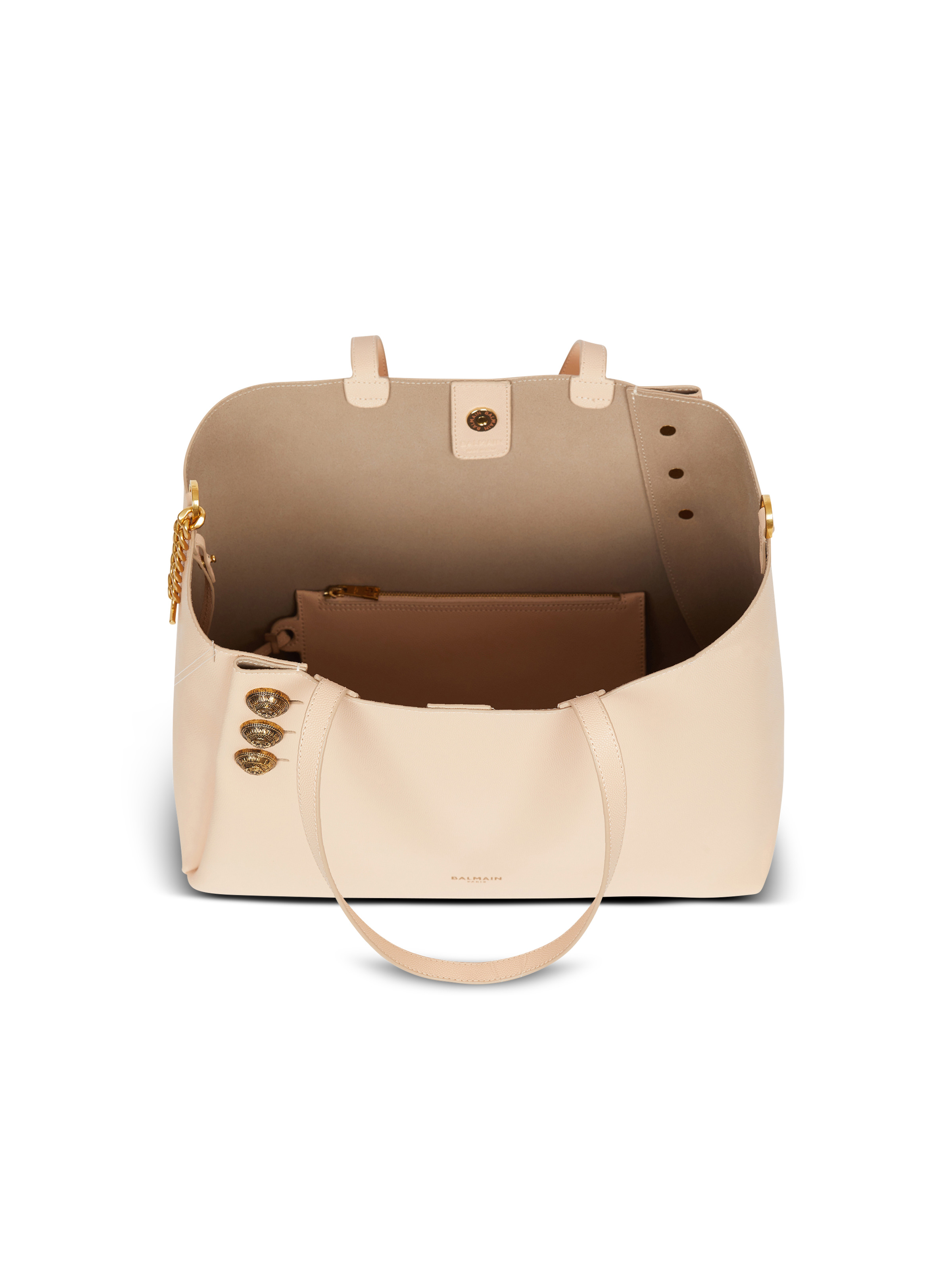 【関税込み】Balmain ベージュ エンボスロゴ フーディ Emblème leather tote bag - Women | BALMAIN