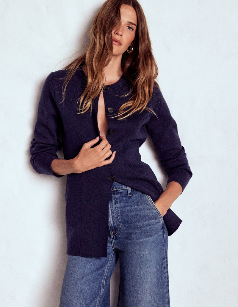 Joanna Fitted Knitted Jacket-Navy 3