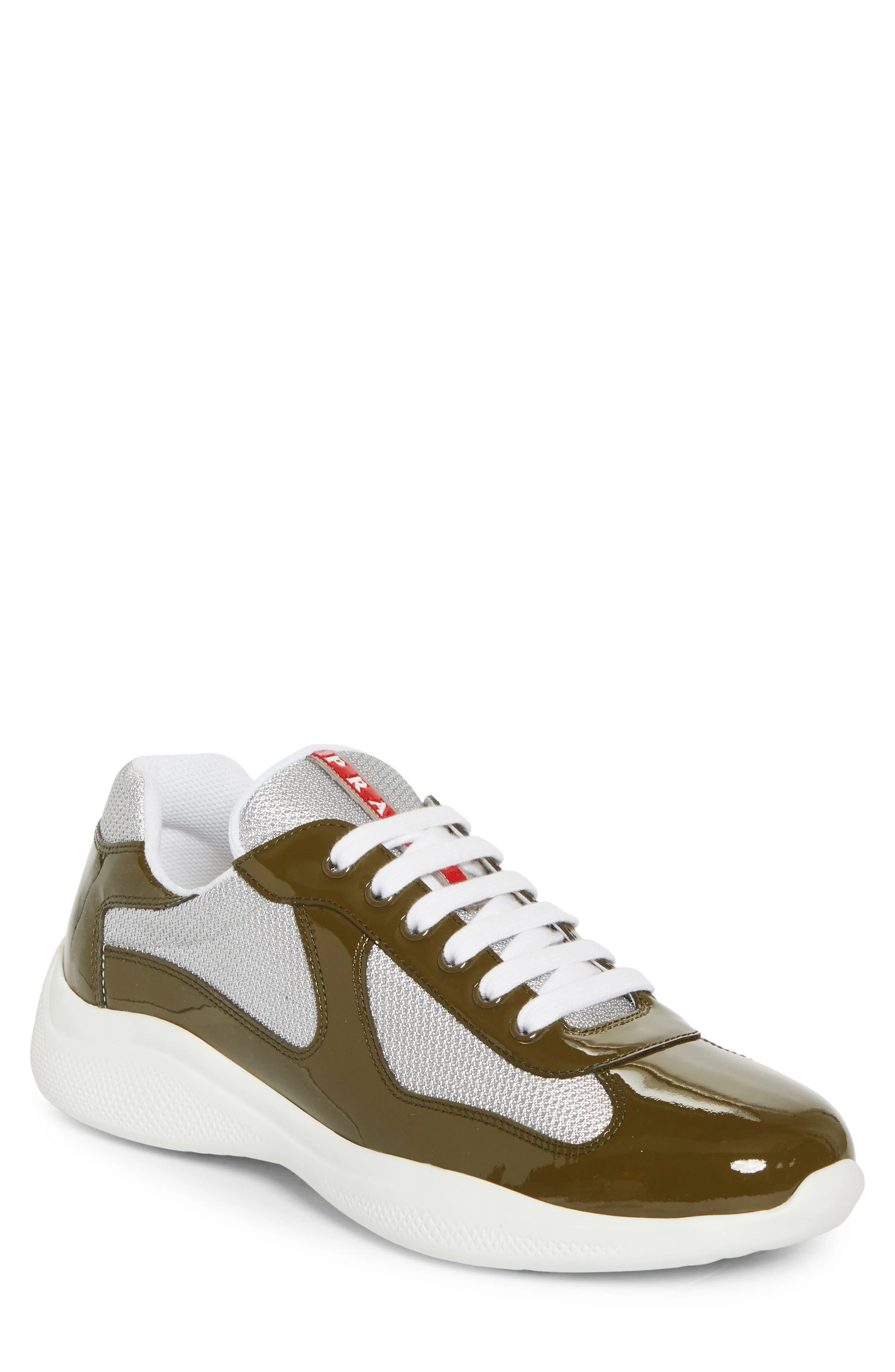 Prada America's Cup Vernice Bike Low Top Sneaker in Loden/Argento at Nordstrom - 1