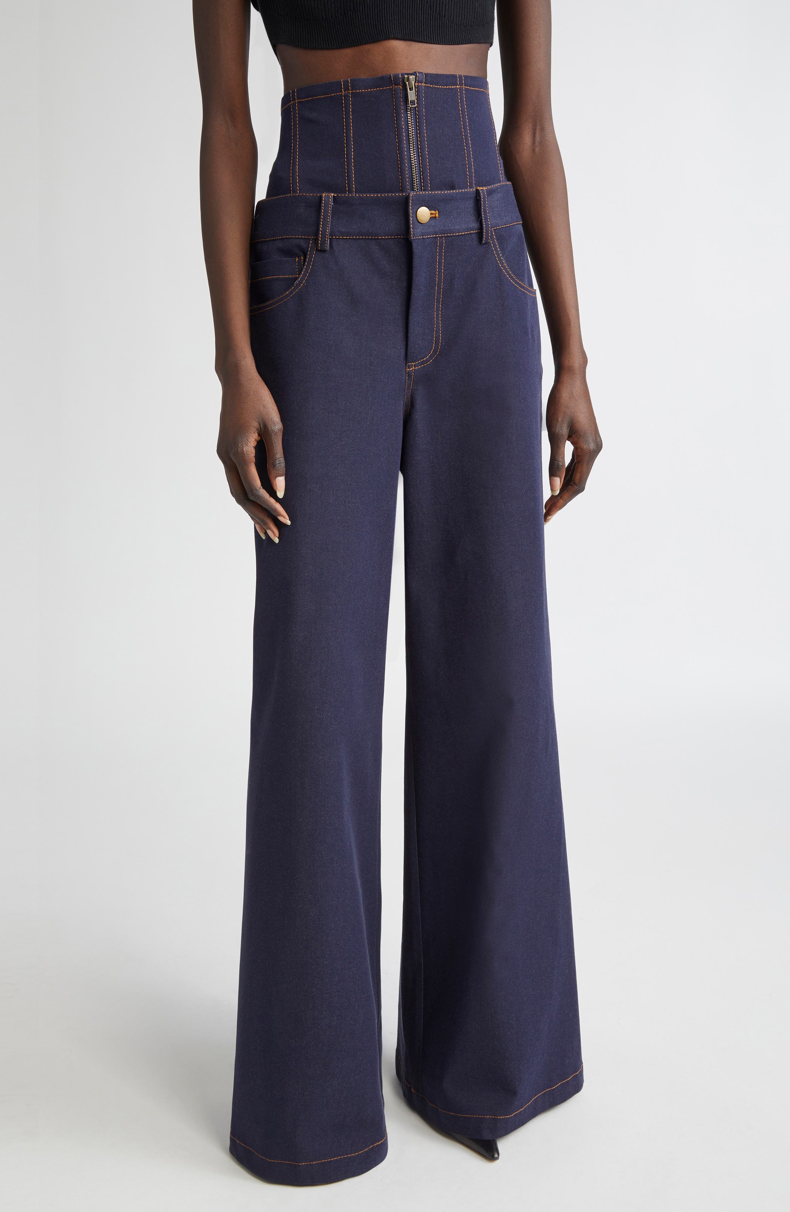 MONSE Corset Waist Wide Leg Jeans in Indigo at Nordstrom - 1