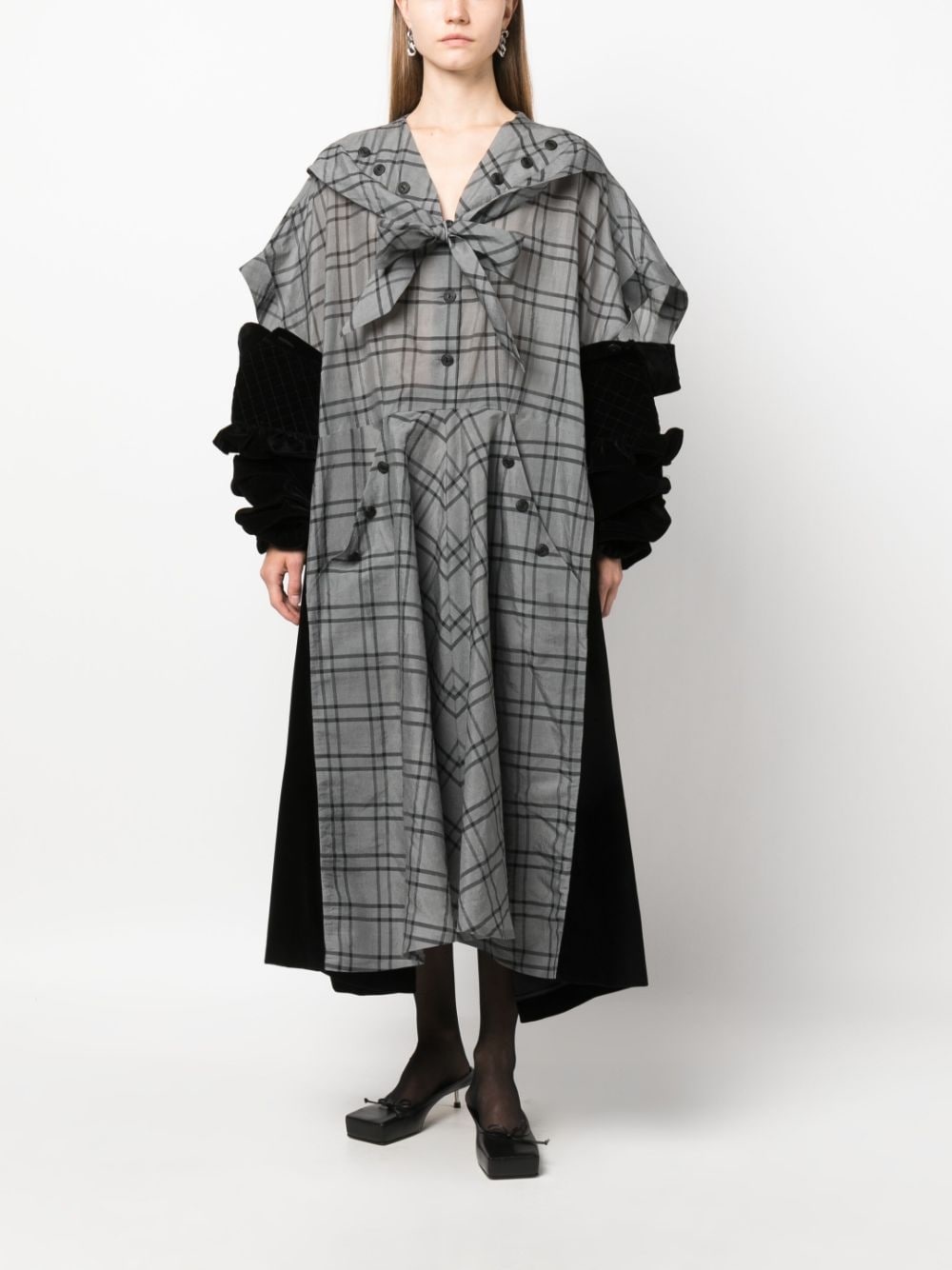 Spliced check-print silk dress - 2