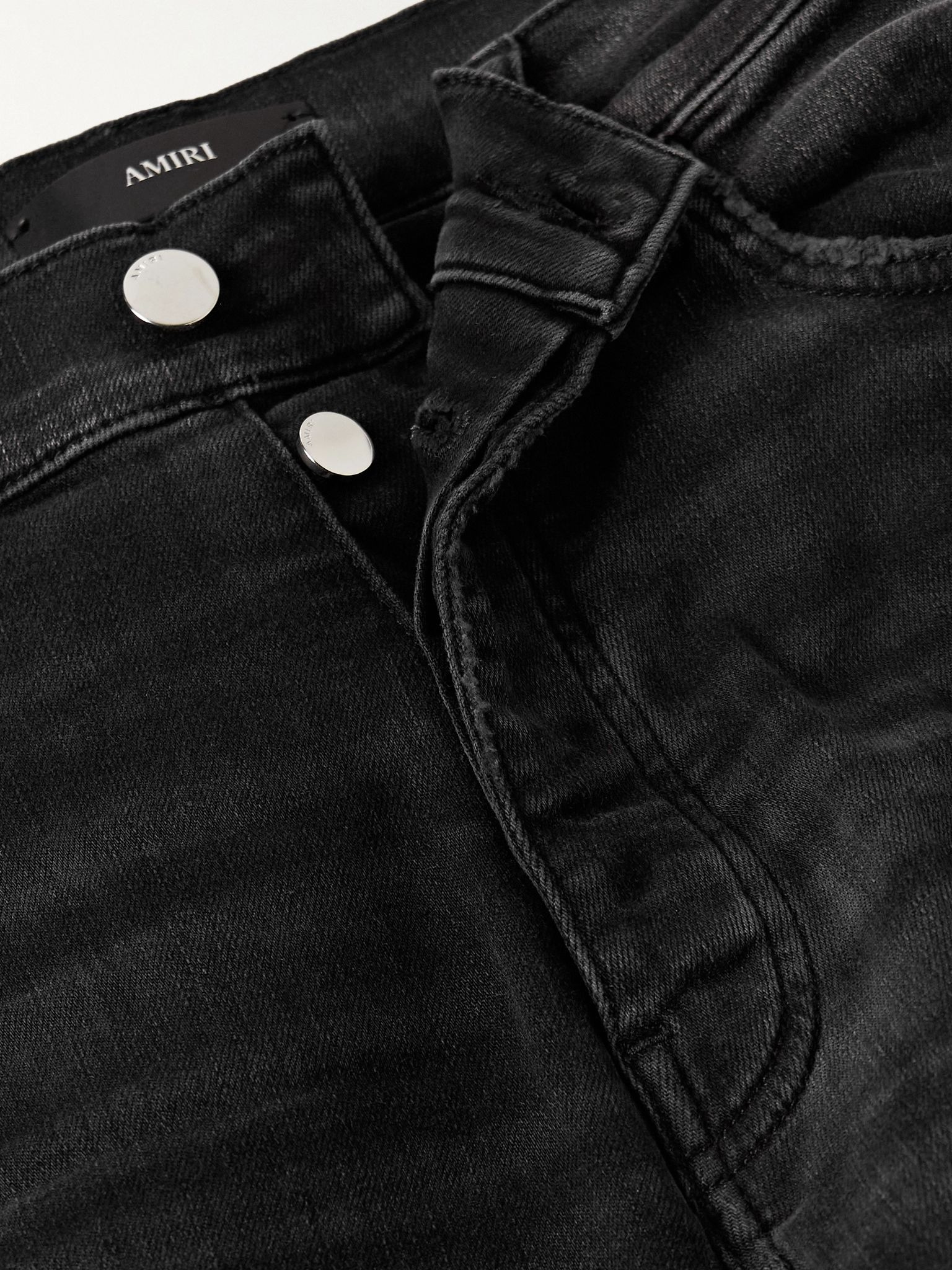 Hollywood Skinny-Fit Logo-Flocked Distressed Jeans Black - 6