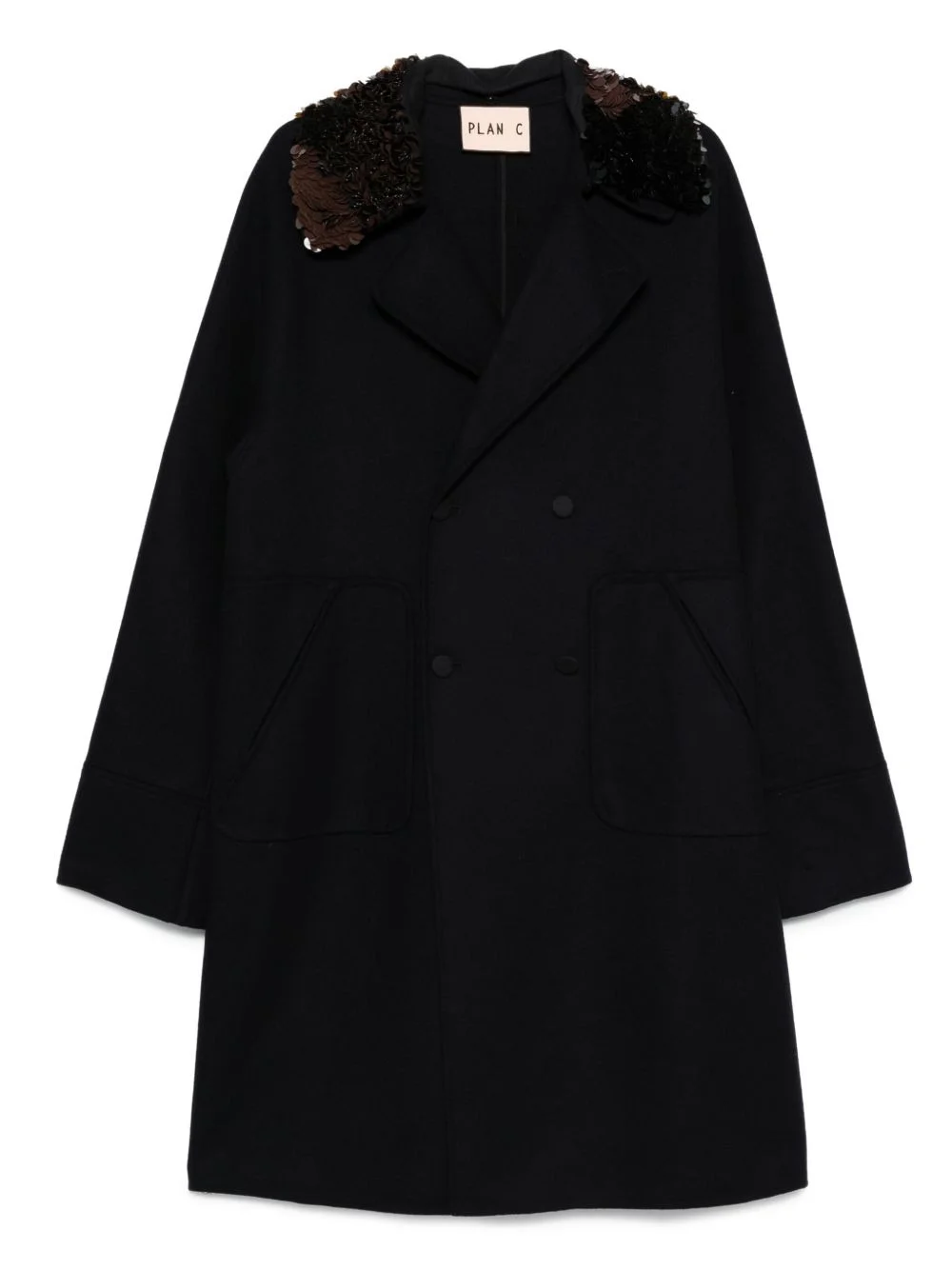 sequin-embellished double-breasted coat - 1