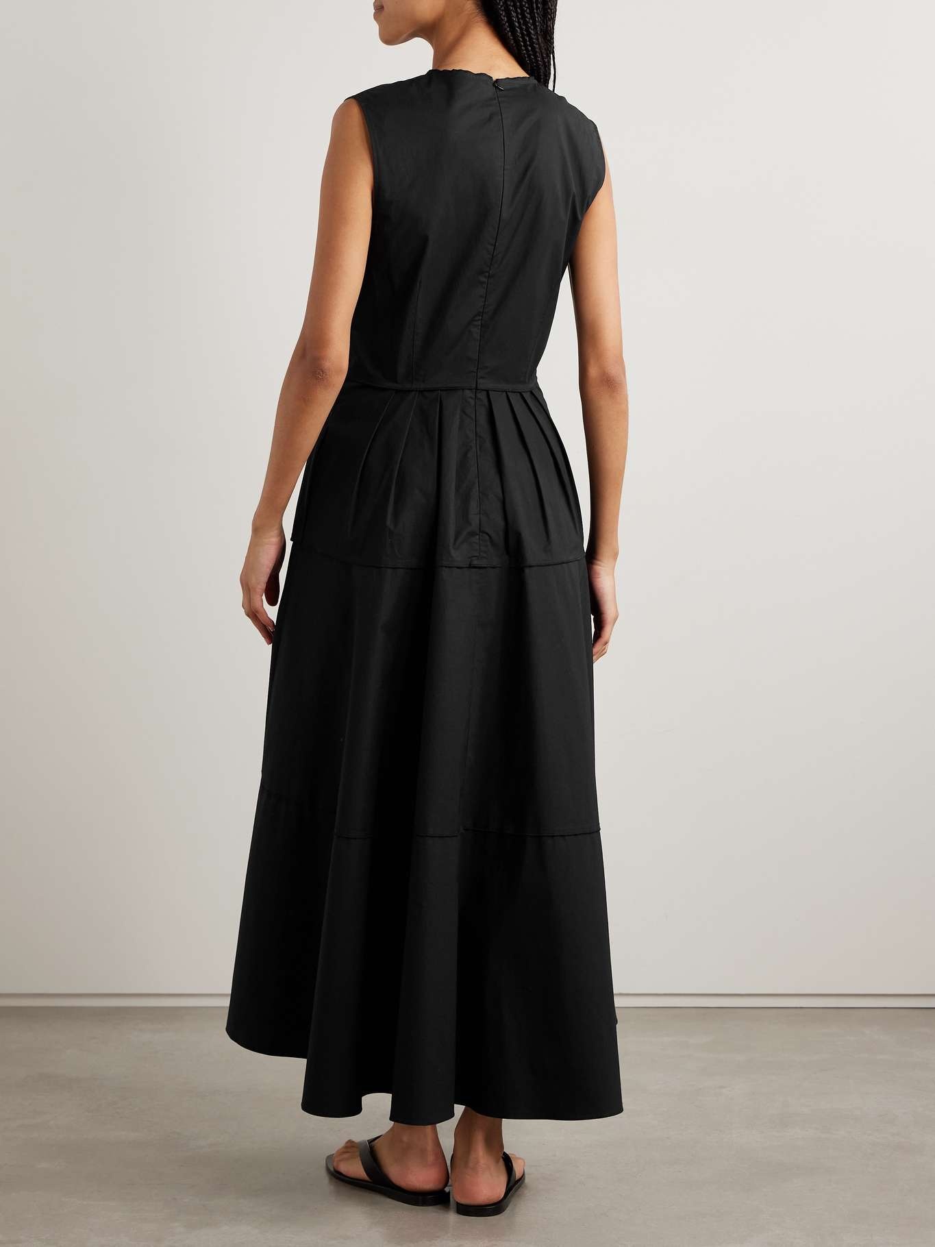 Kailey pleated stretch-cotton poplin maxi dress Black - 3