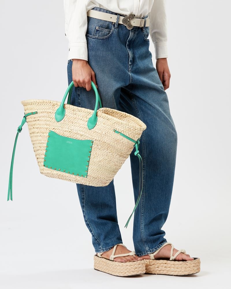 CADIX RAFFIA AND LEATHER BASKET BAG - 4