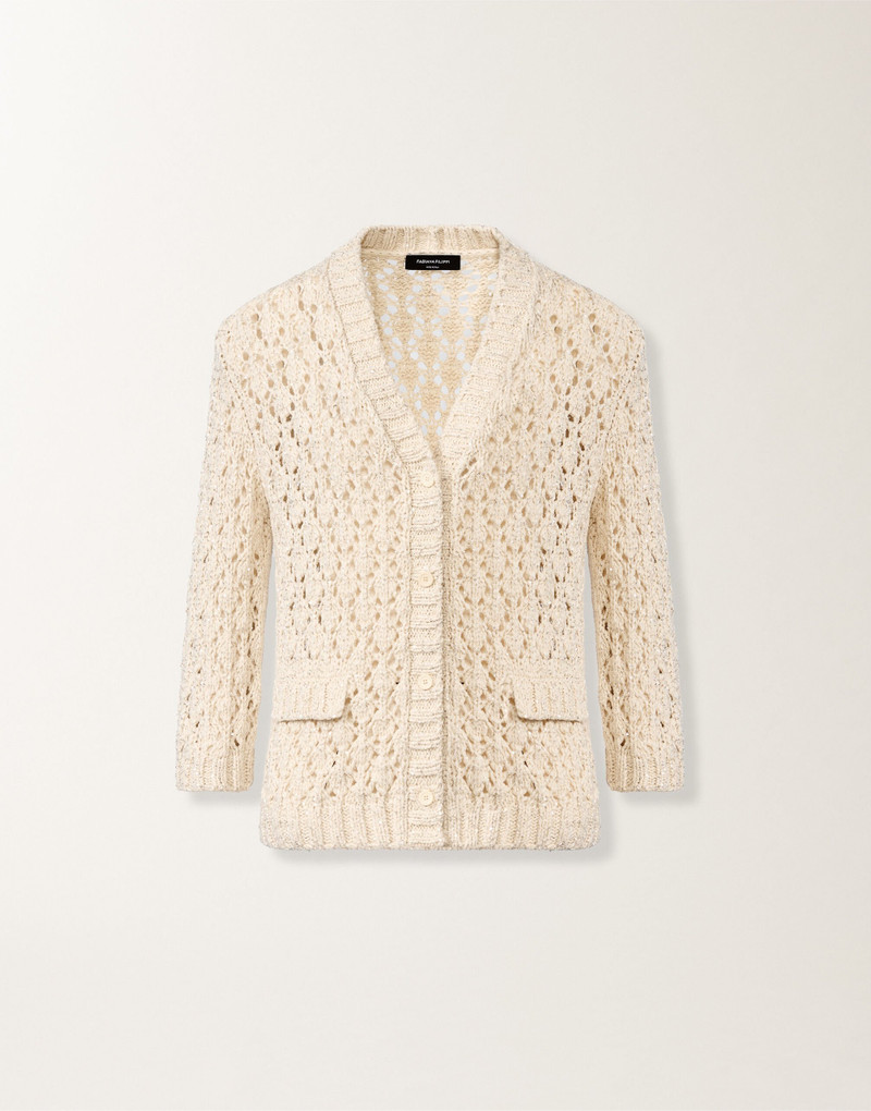 Cotton tape cardigan with sequins 1