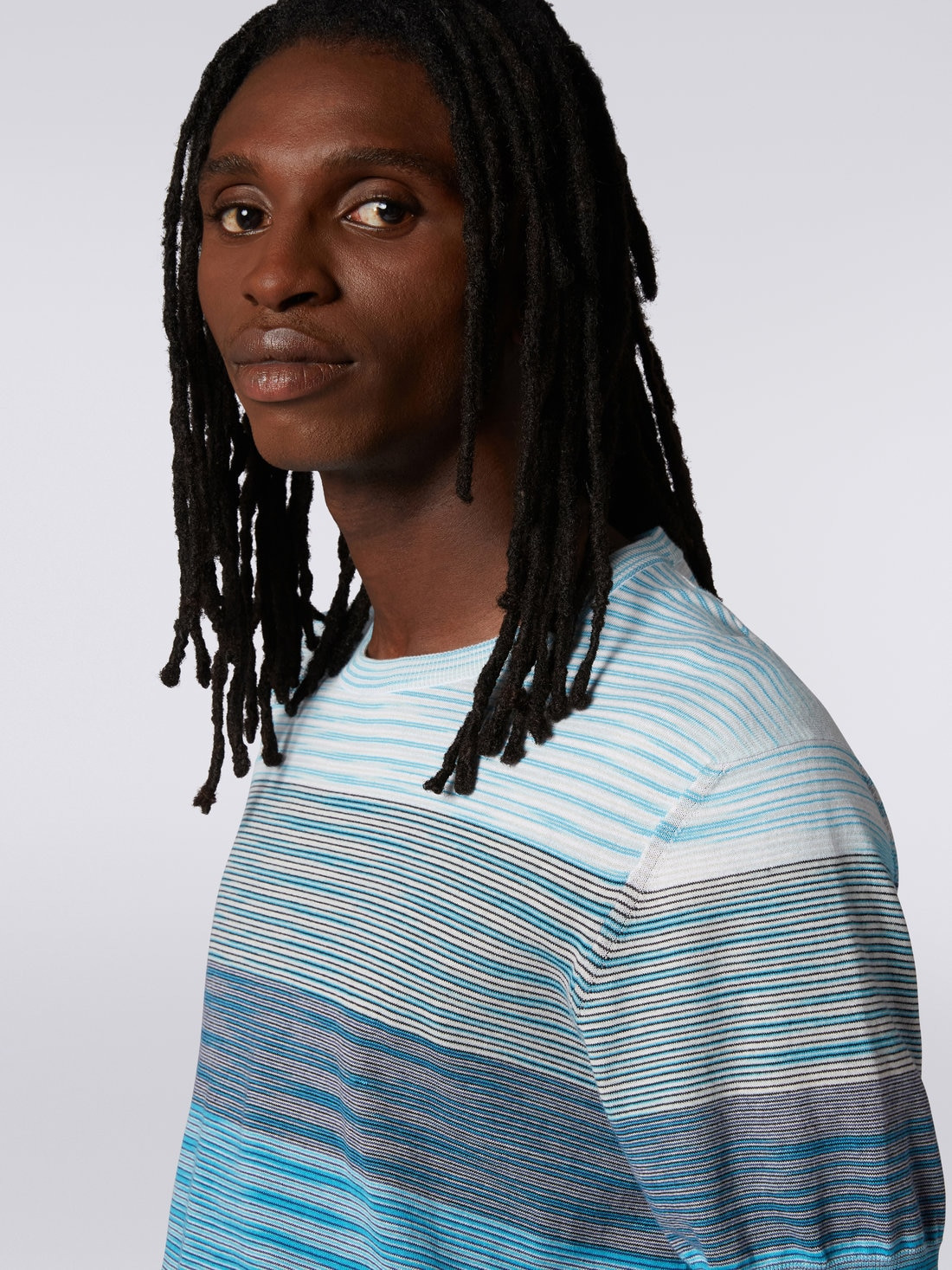 Short-sleeved crew-neck T-shirt in cotton knit with dégradé stripes - 5