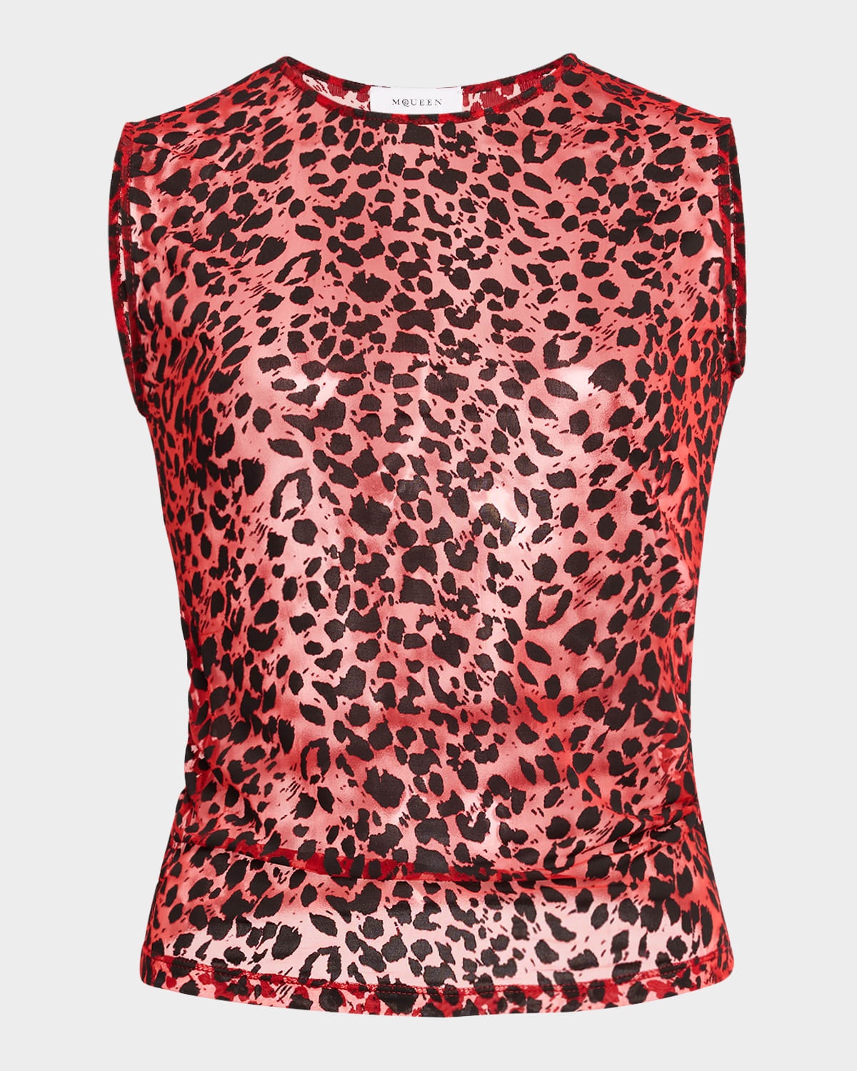 Flocked Leopard Mesh Sleeveless Top - 1