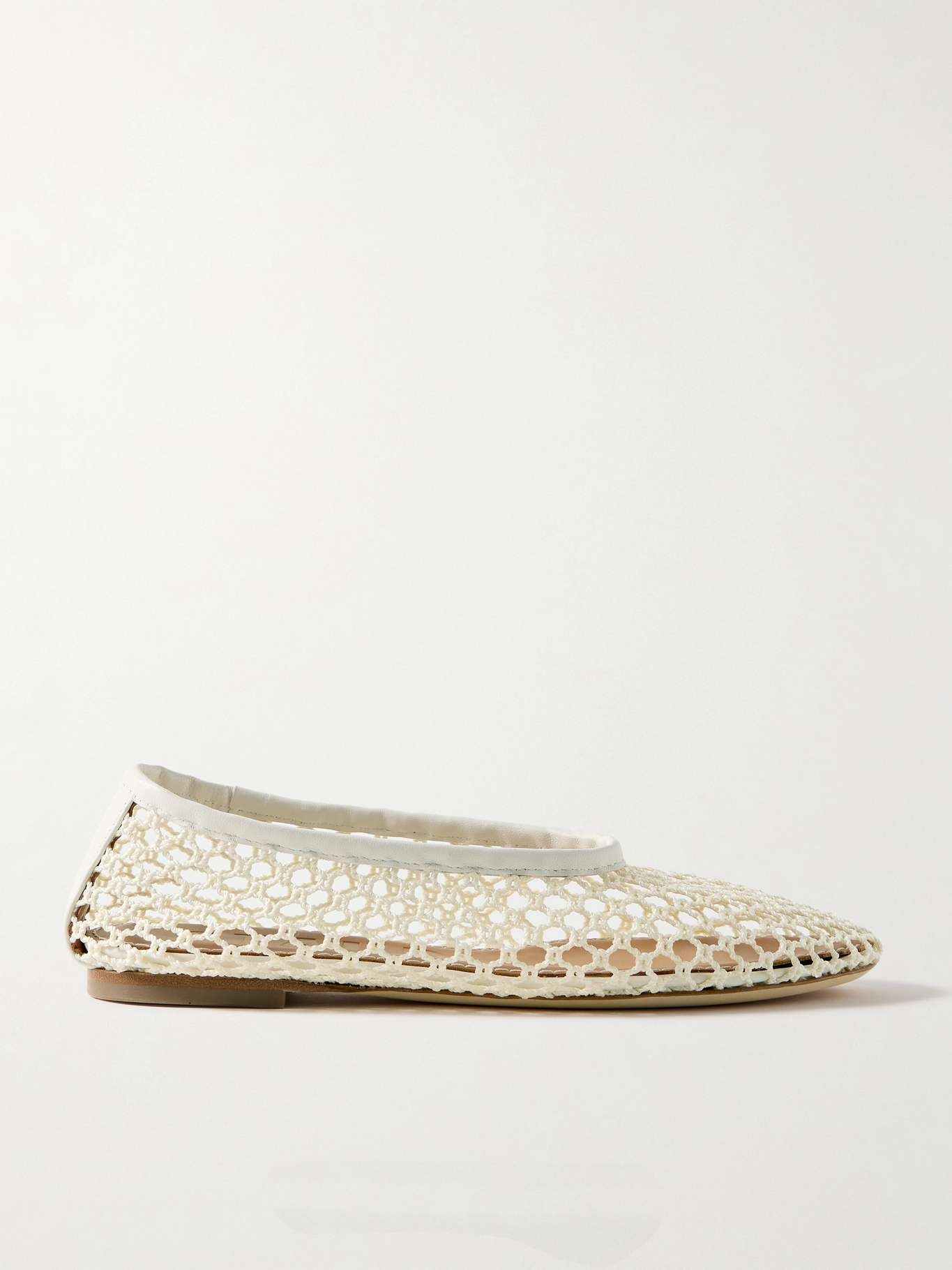 Alba leather-trimmed crocheted ballet flats - 1